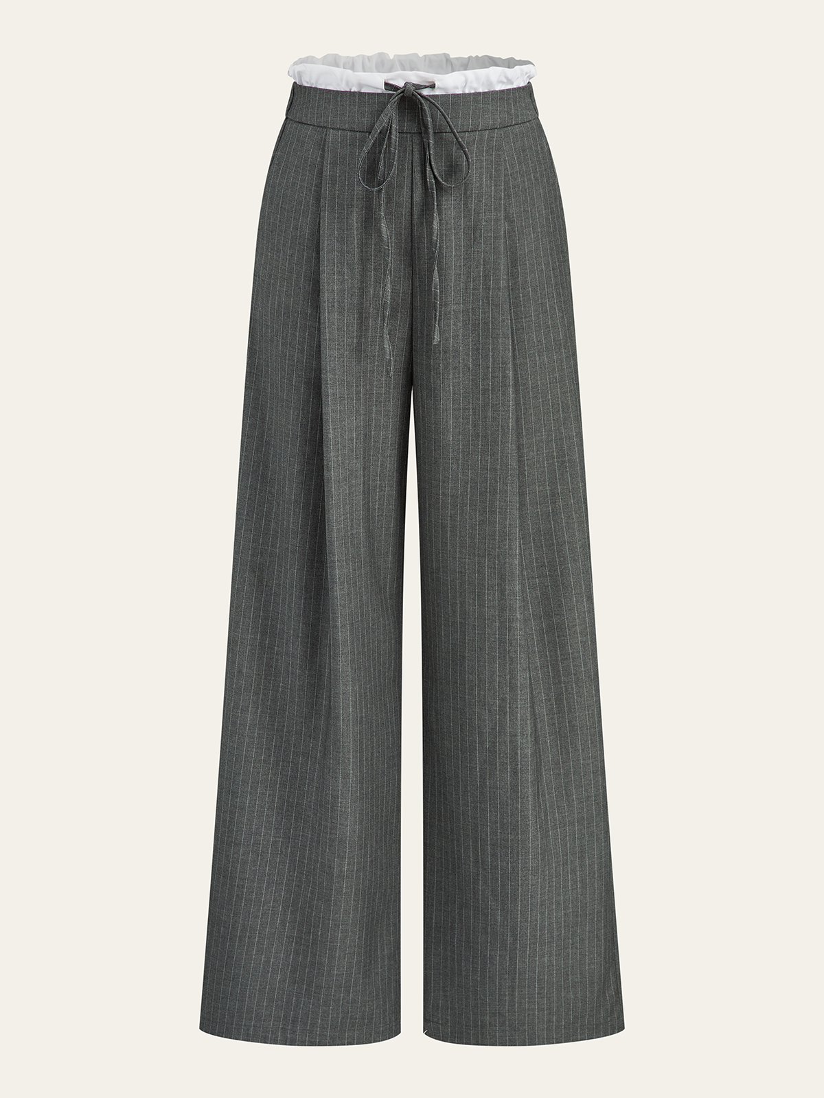 Contrast Ruffle Waistband Pinstripe Pants-Chicvia