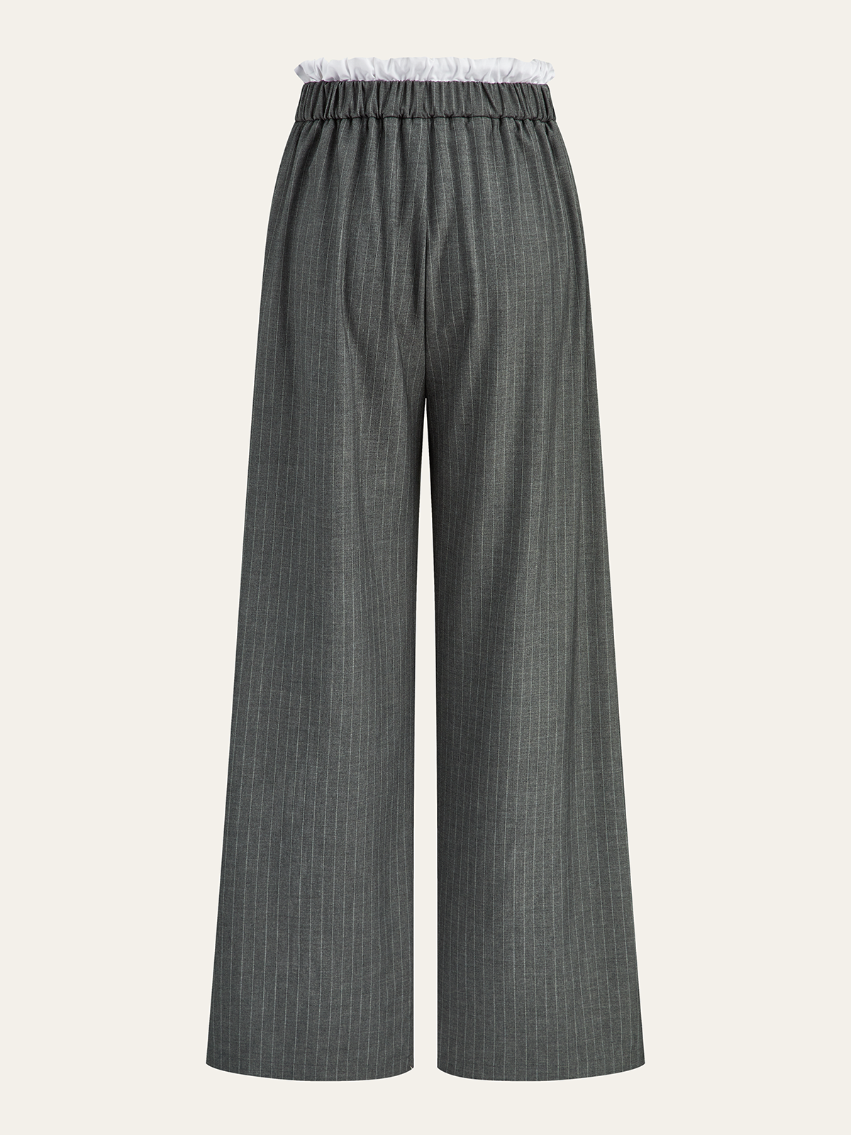 Contrast Ruffle Waistband Pinstripe Pants-Chicvia