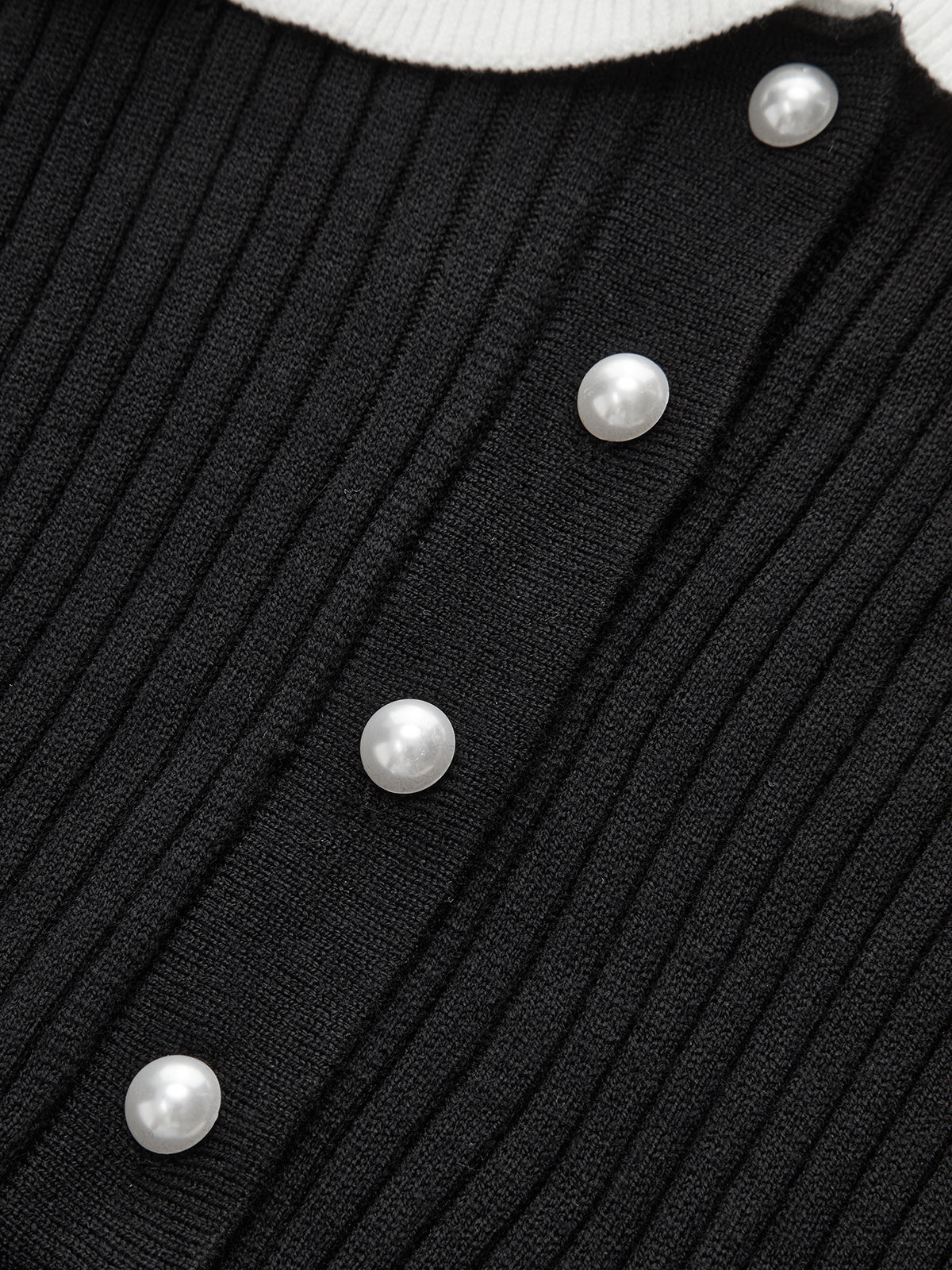 Contrast Ruffled Collar Knit Midi Dress-Chicvia