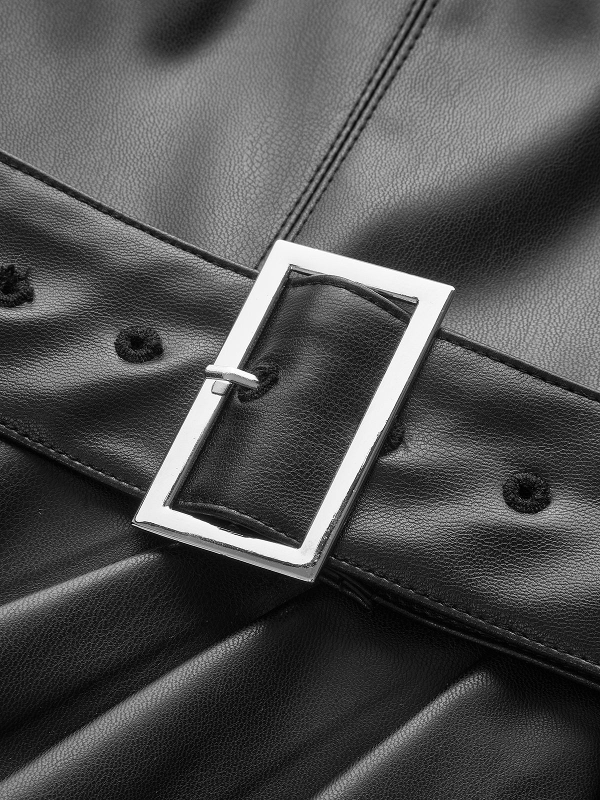 Faux Leather Sleeveless Dress with Belt-Chicvia