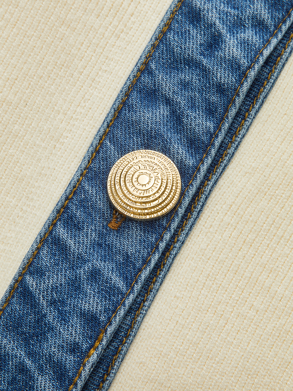 Denim Collar Metal Button V-Neck Knit Top-Chicvia