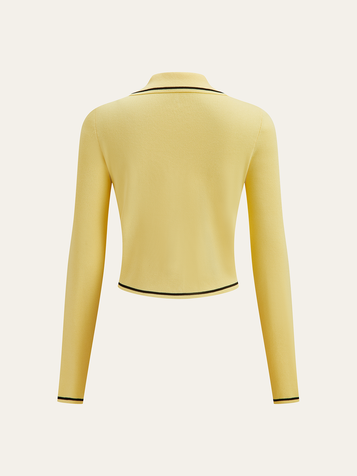 Contrast Trim Collared Knit Cardigan-Chicvia