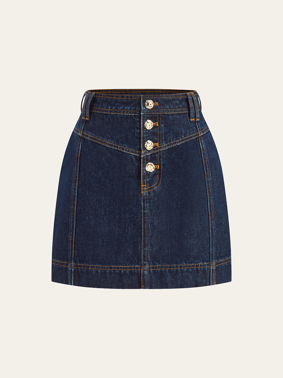 Metal Button Denim Mini Skirt-Chicvia