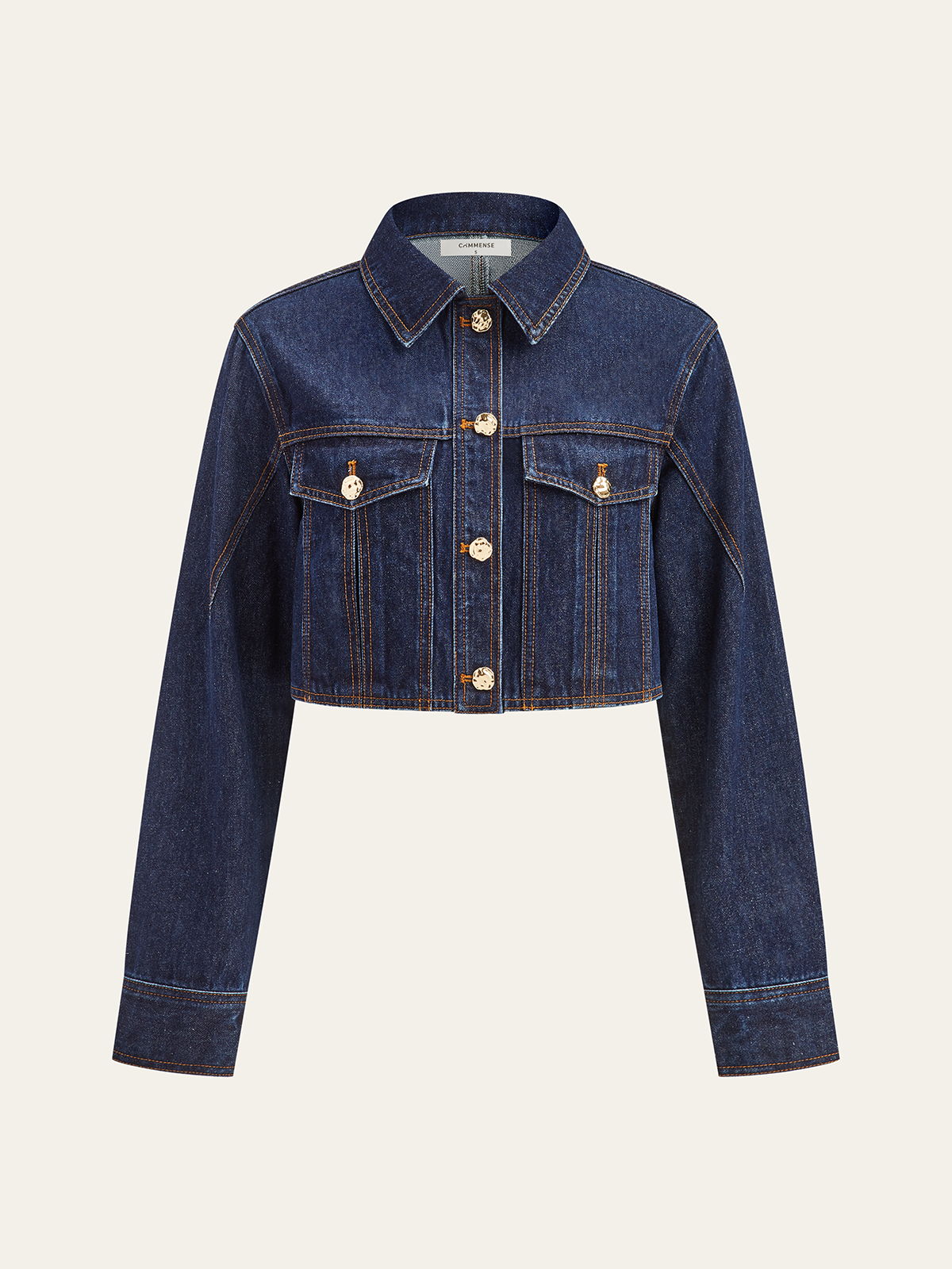 Metal Button Cropped Denim Jacket-Chicvia