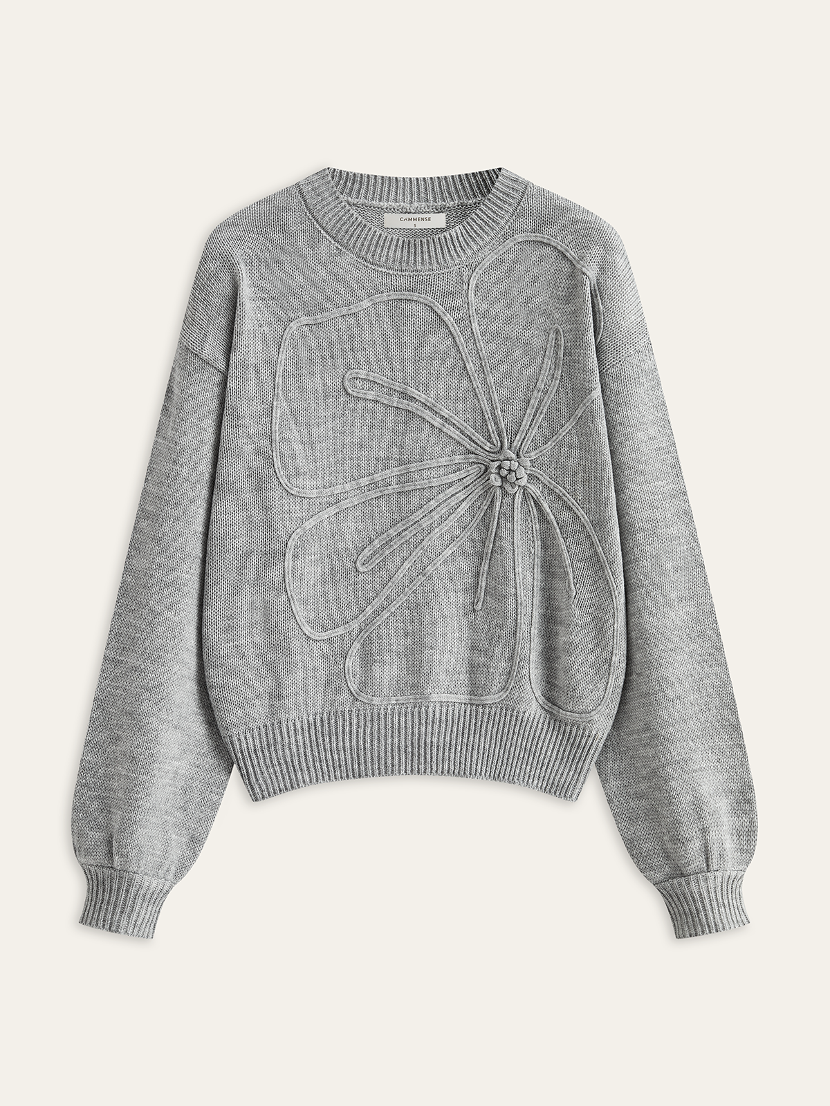 Flower Applique Sweater-Chicvia