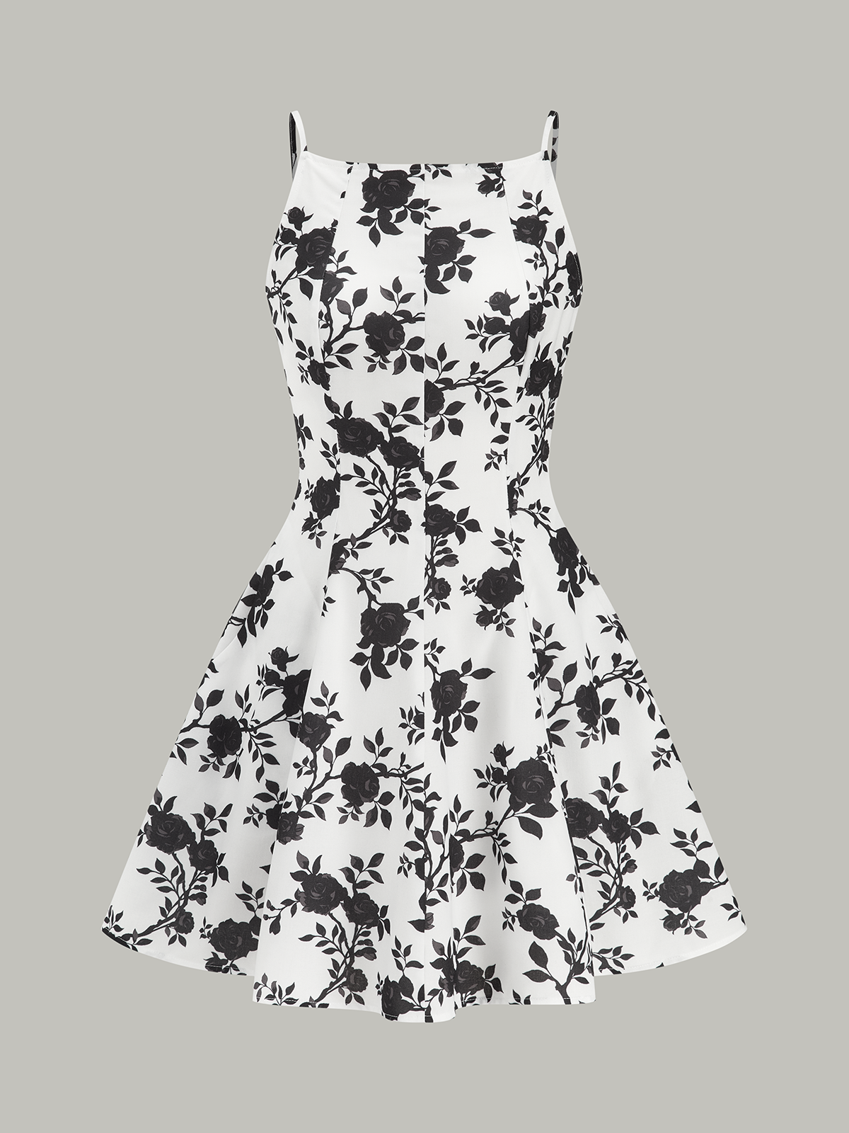 Floral Print Backless Flare Dress-Chicvia