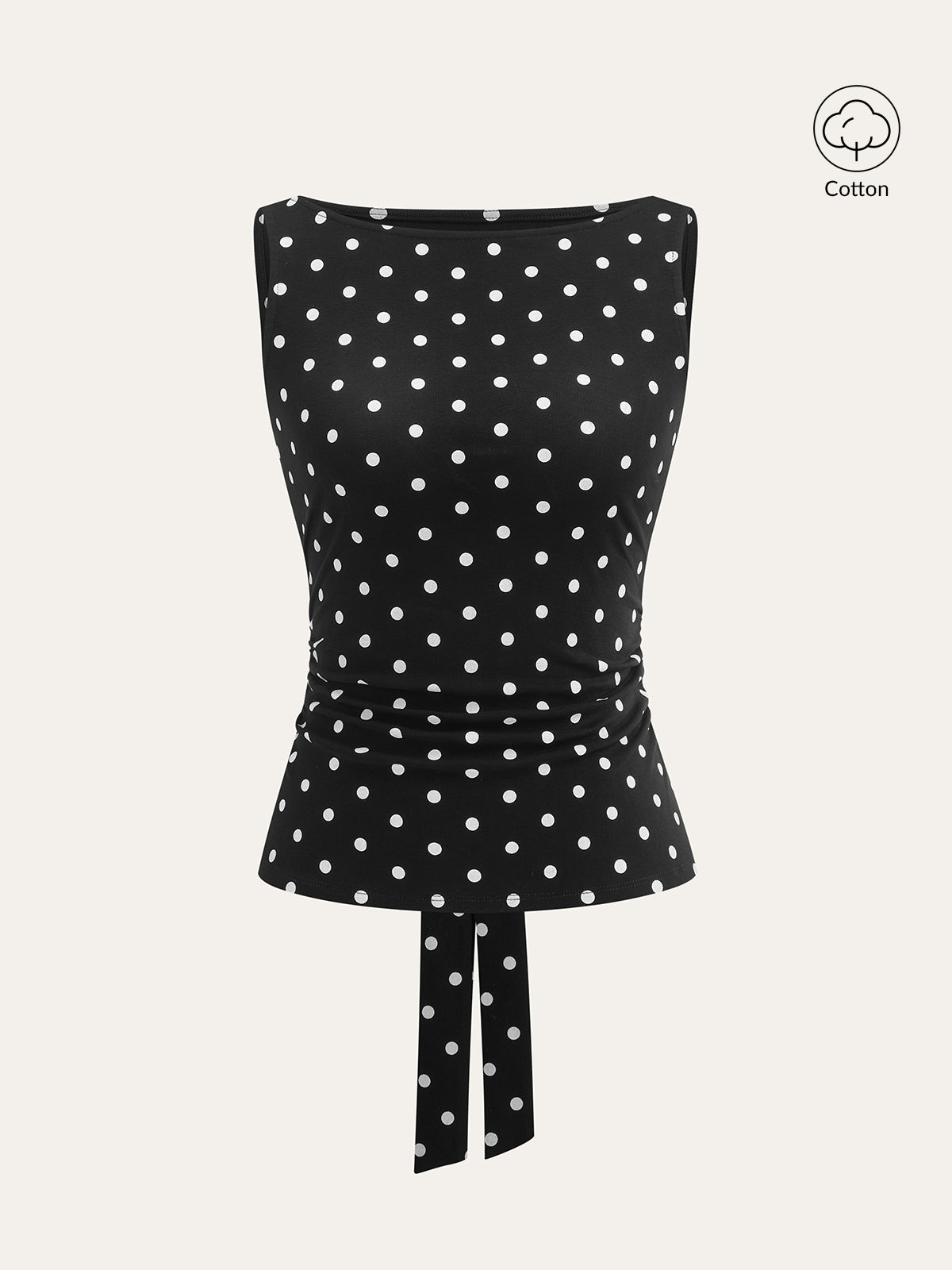 Polka Dot Cotton Blend Sleeveless Top-Chicvia