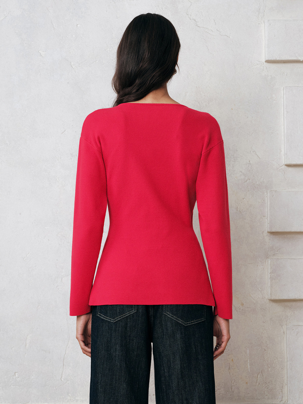 Button-Front Long Sleeve Knit Top-Chicvia