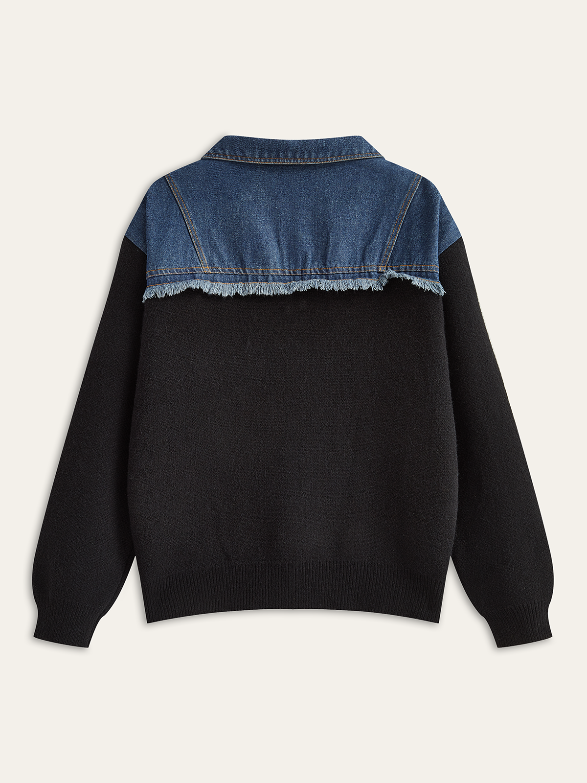 Denim Panel Zipper Cardigan-Chicvia