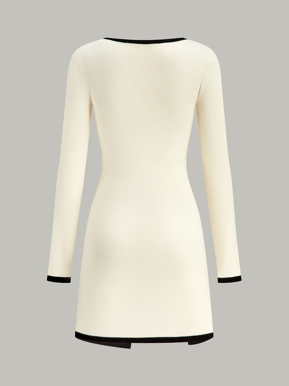 Contrast Trim Long Sleeve Sweater Dress-Chicvia