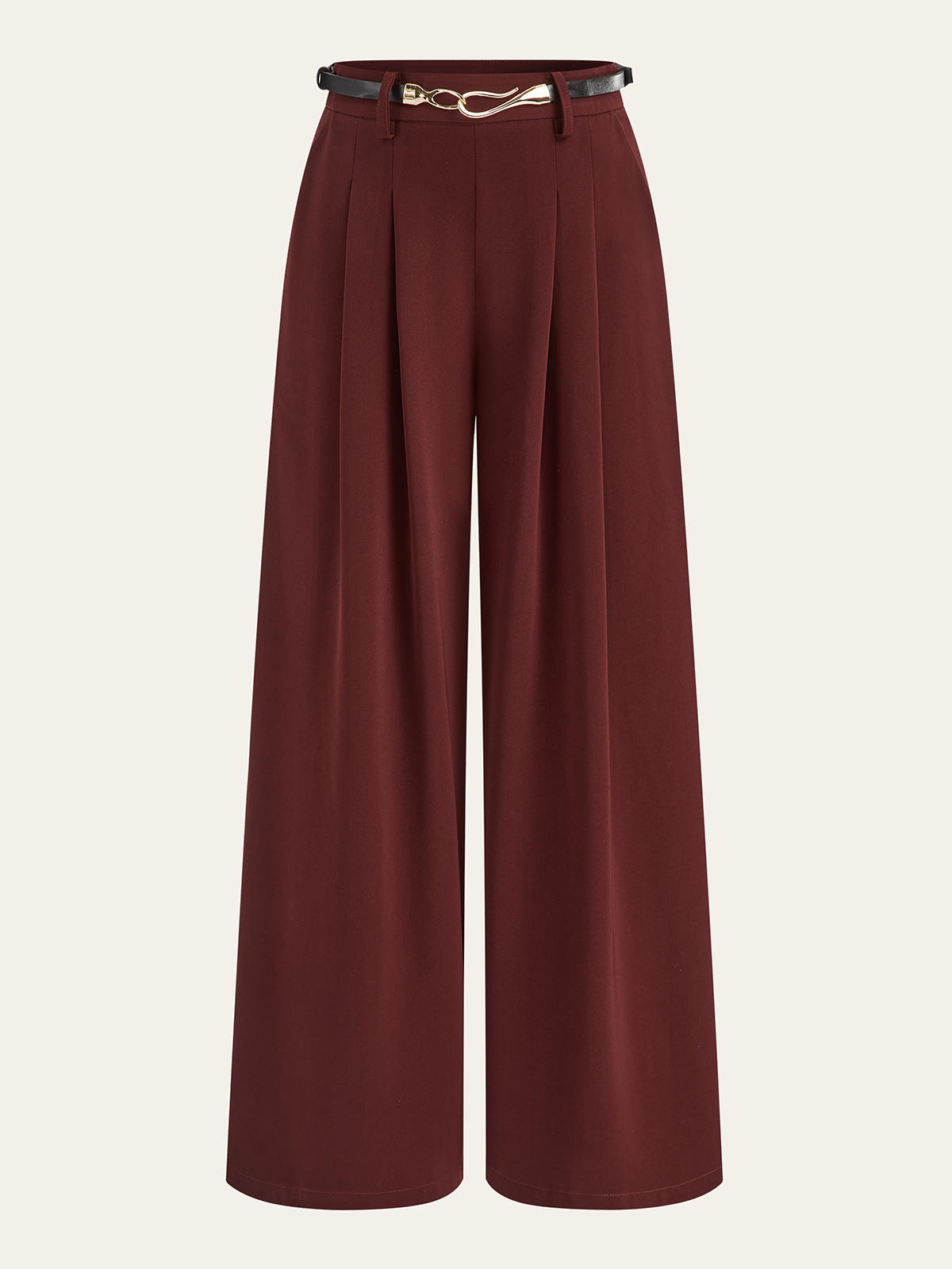 Belted Pleated Wide-Leg Pants-Chicvia