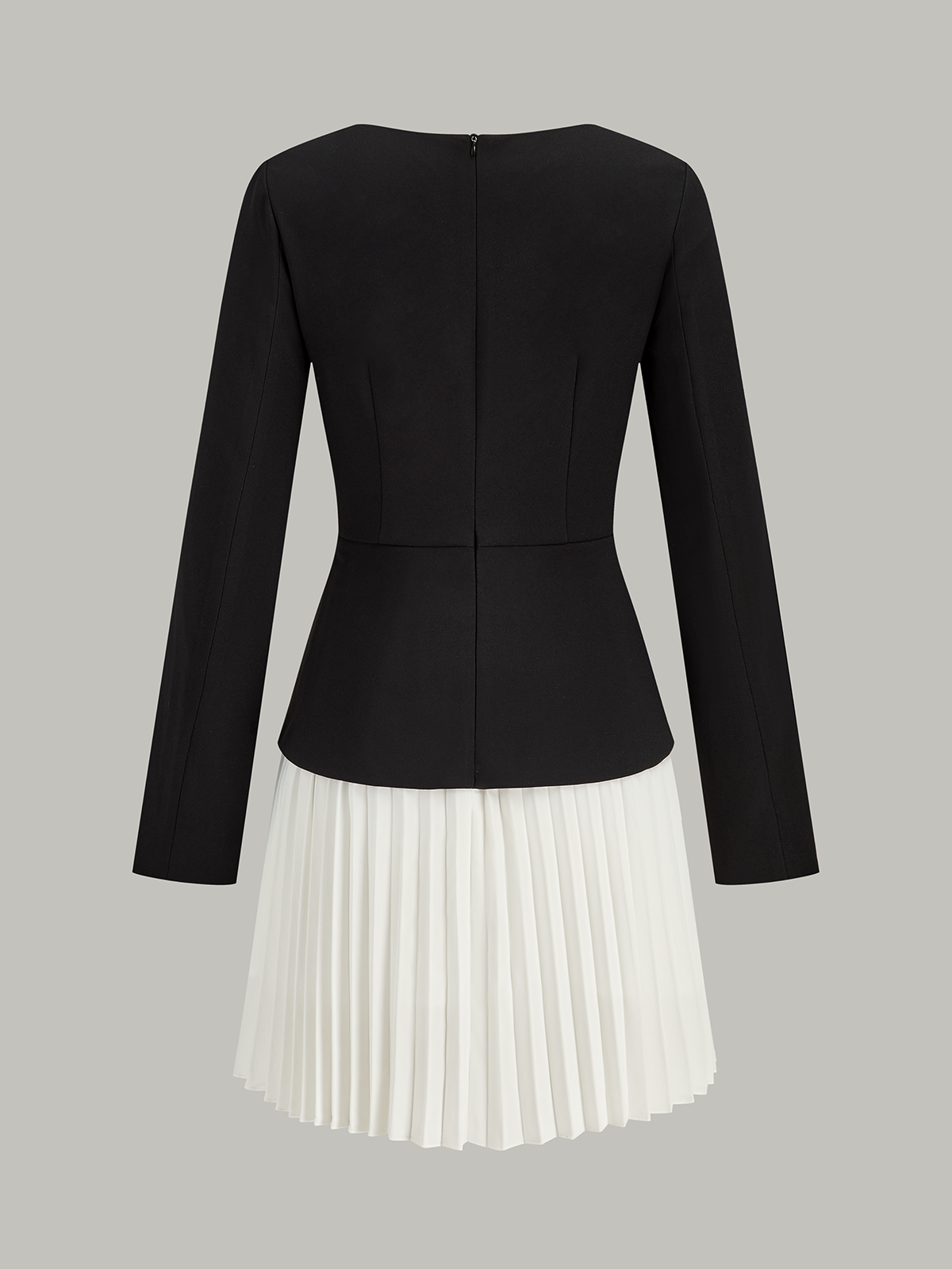 Long Sleeve Color-Block Pleated Dress-Chicvia