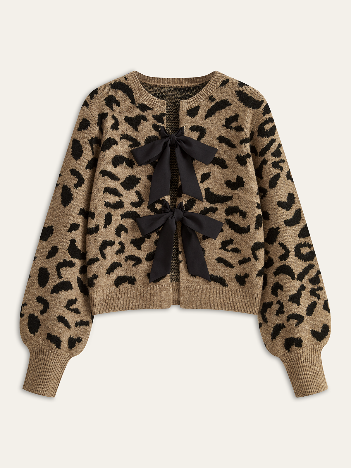 Leopard Bow Tie Knit Top-Chicvia