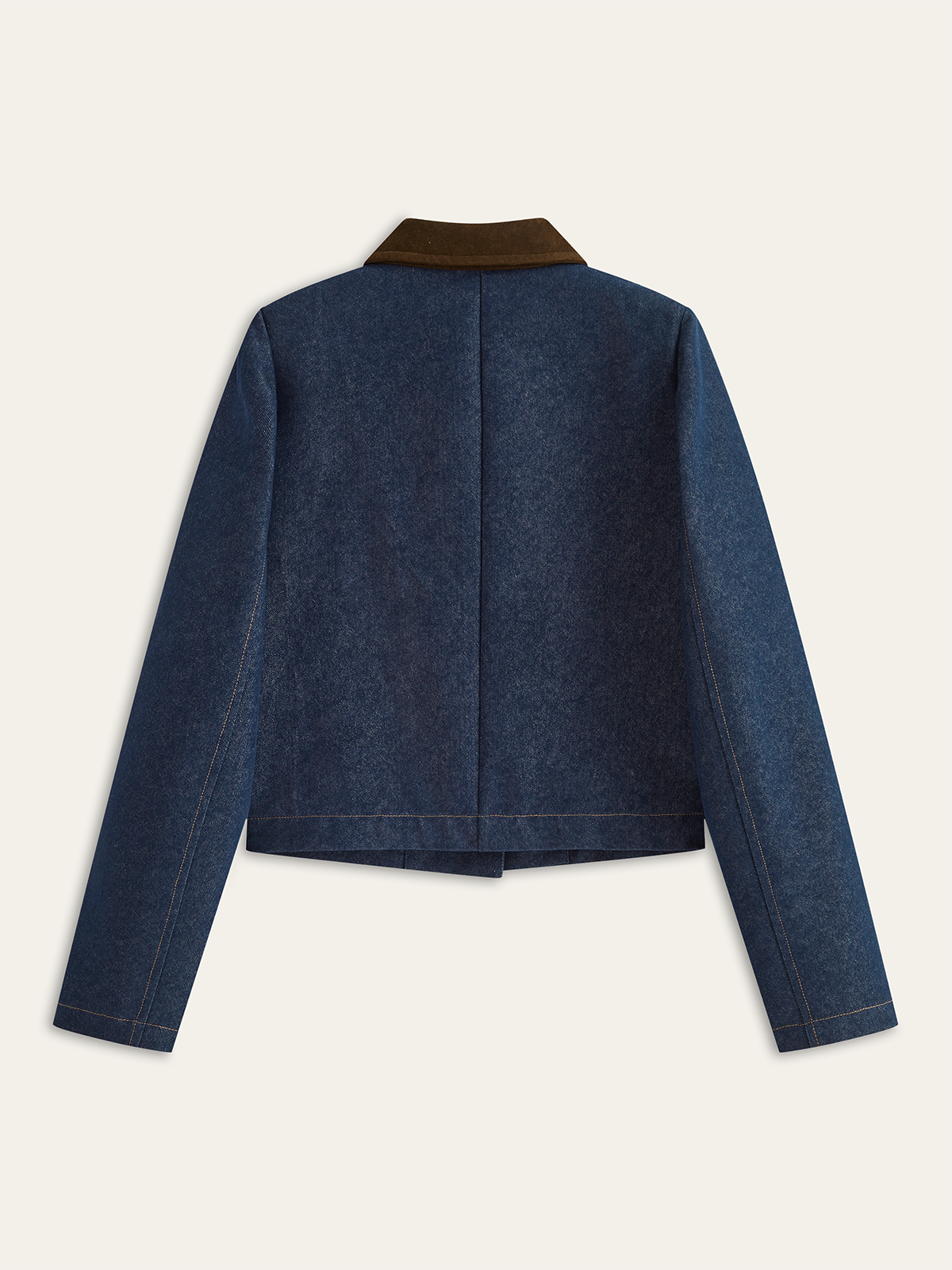 Metal Button Suede Collar Denim Jacket-Chicvia