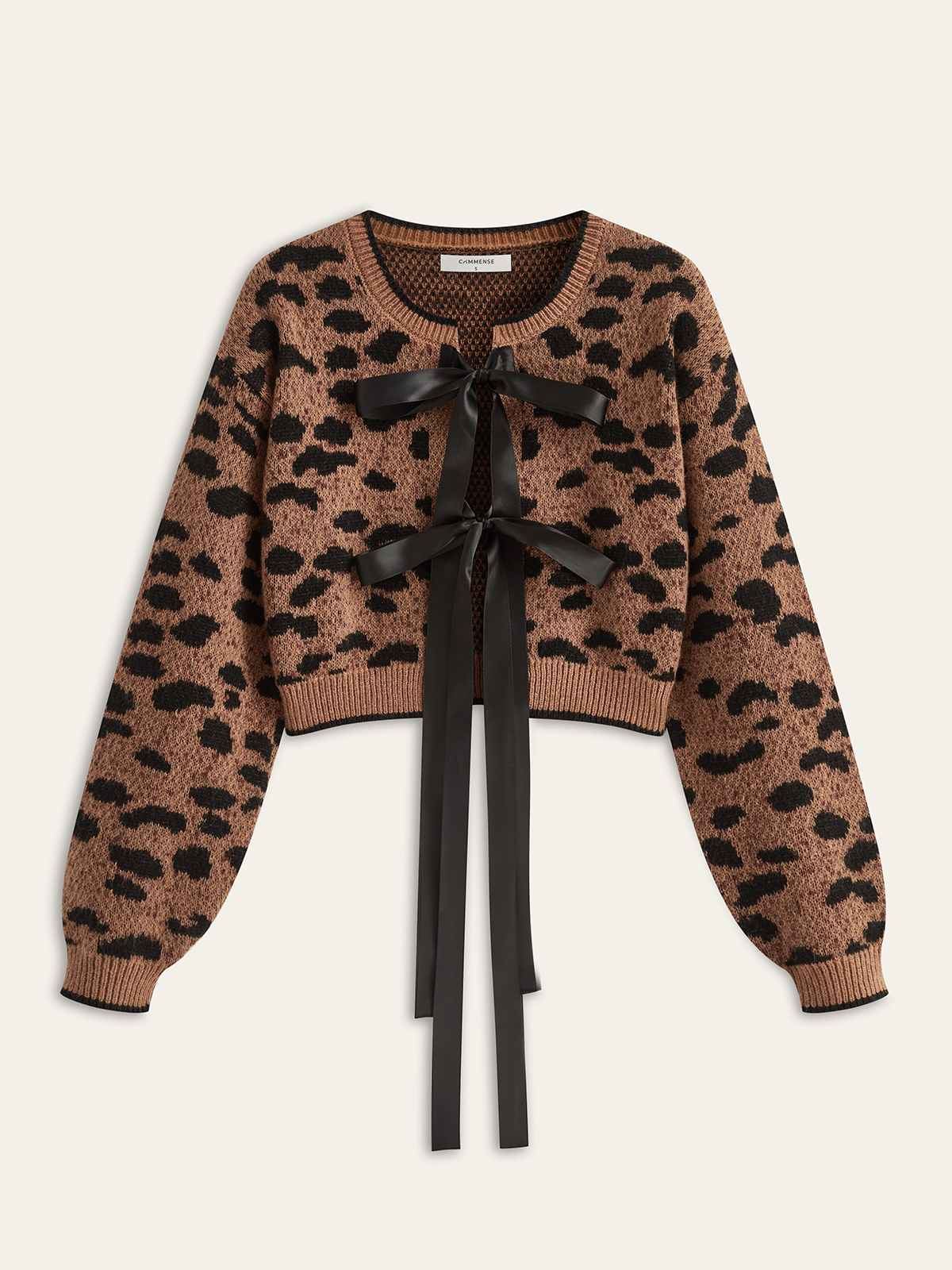Leopard Print Bow Tie Cardigan-Chicvia