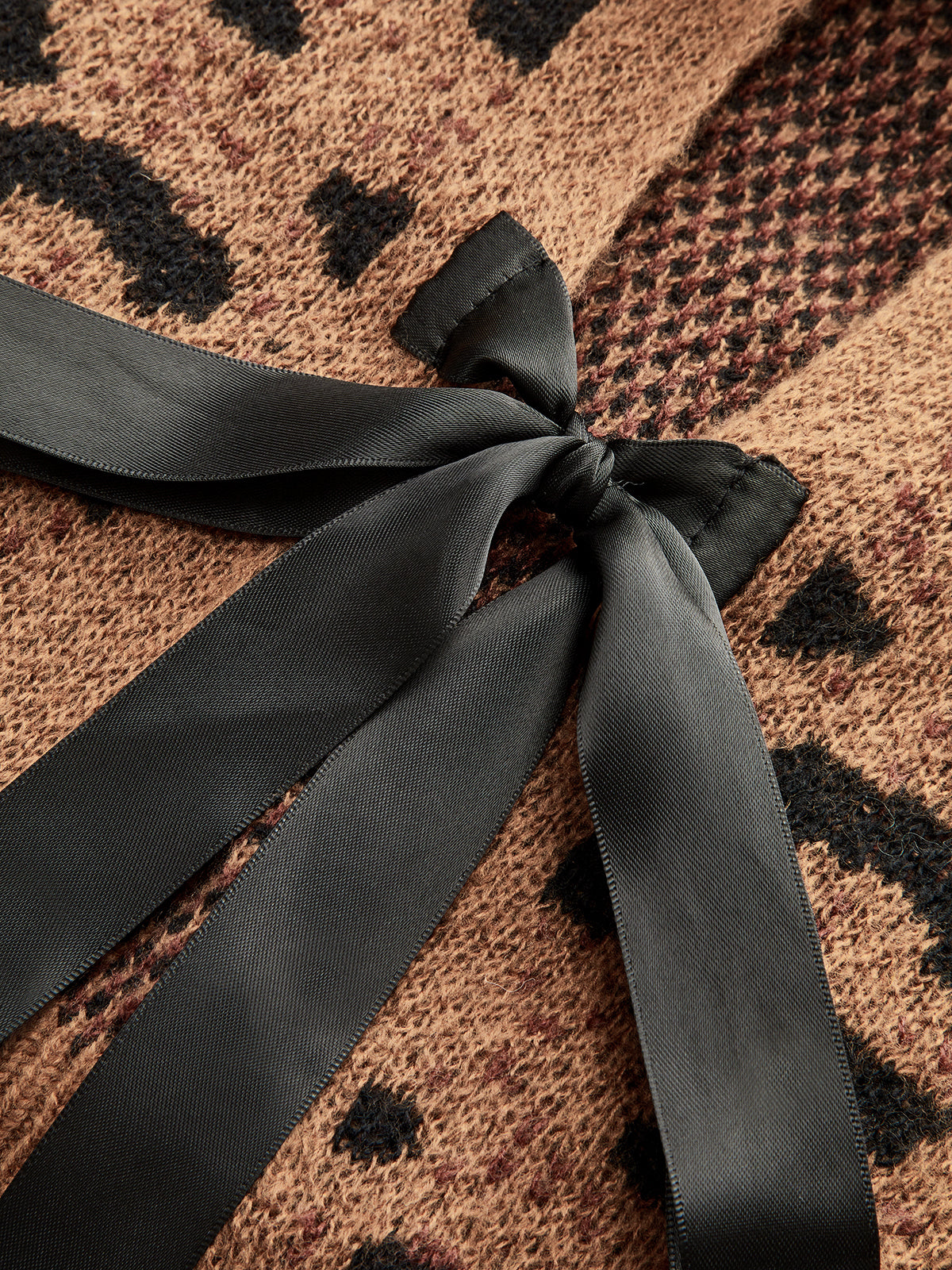 Leopard Print Bow Tie Cardigan-Chicvia