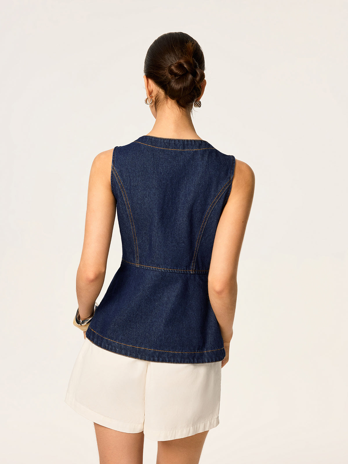 Denim Slim Button Sleeveless Vest-Chicvia