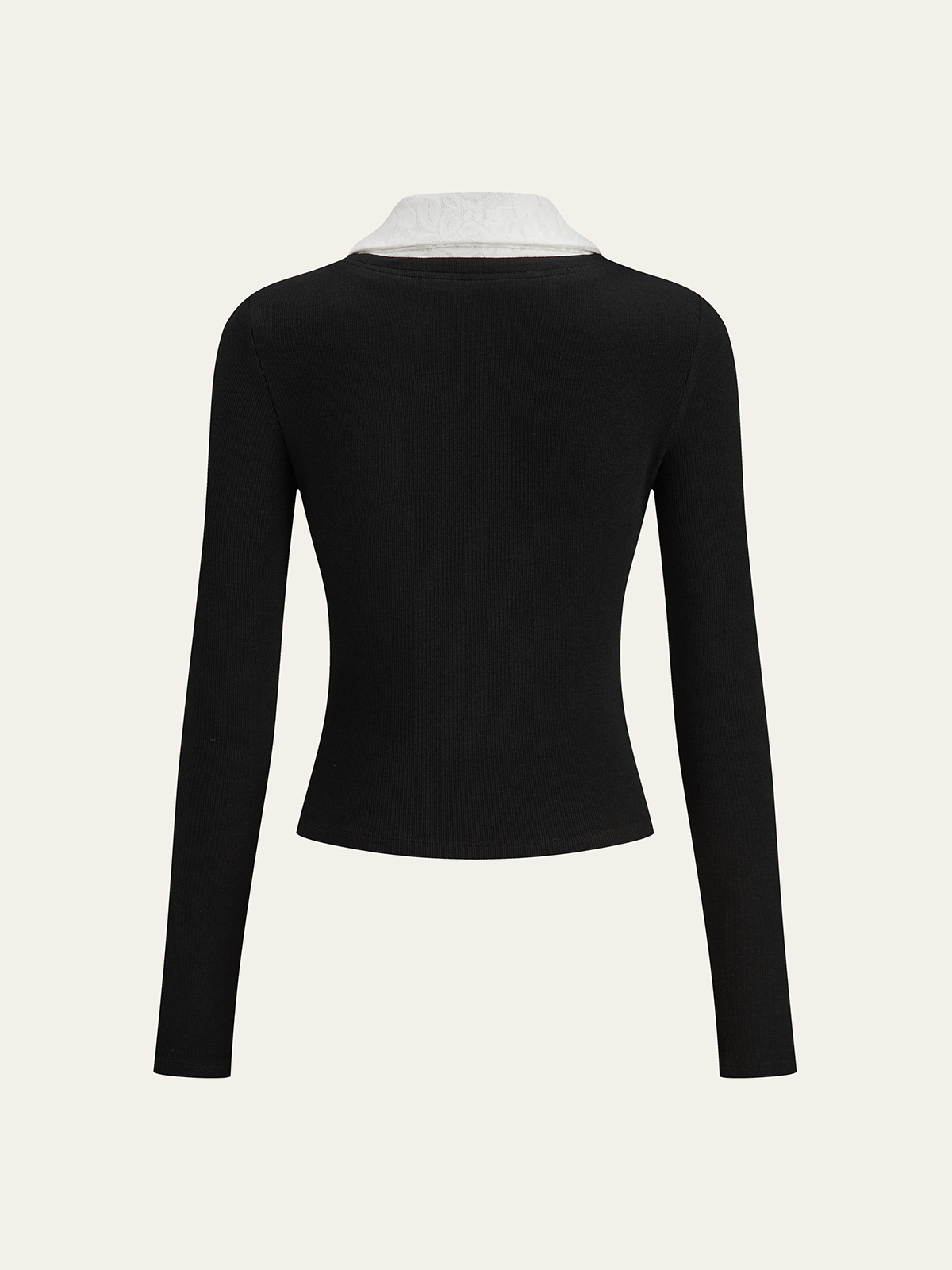 Lace Trim Collar Cotton Blend T-Shirt-Chicvia