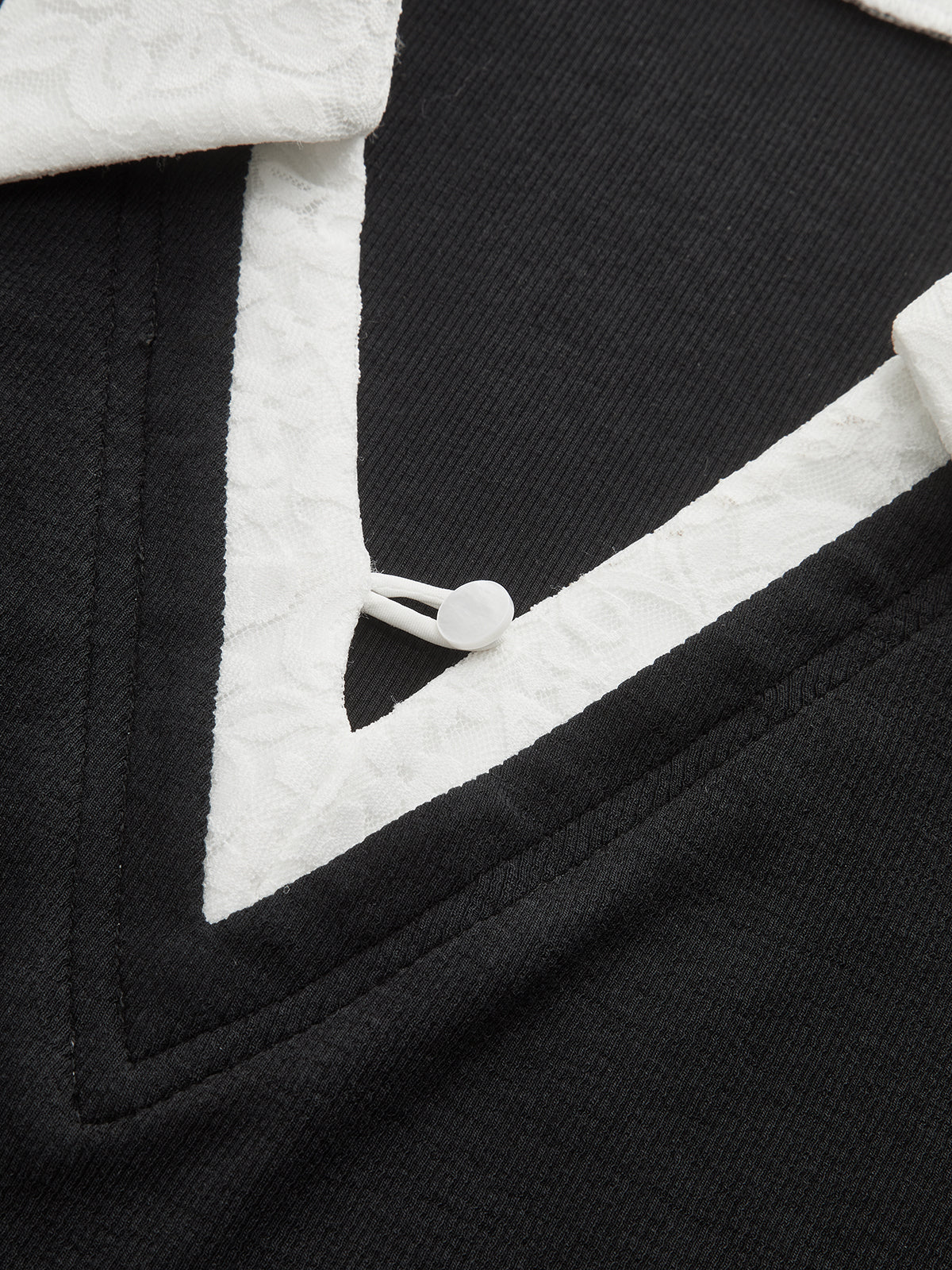 Lace Trim Collar Cotton Blend T-Shirt-Chicvia