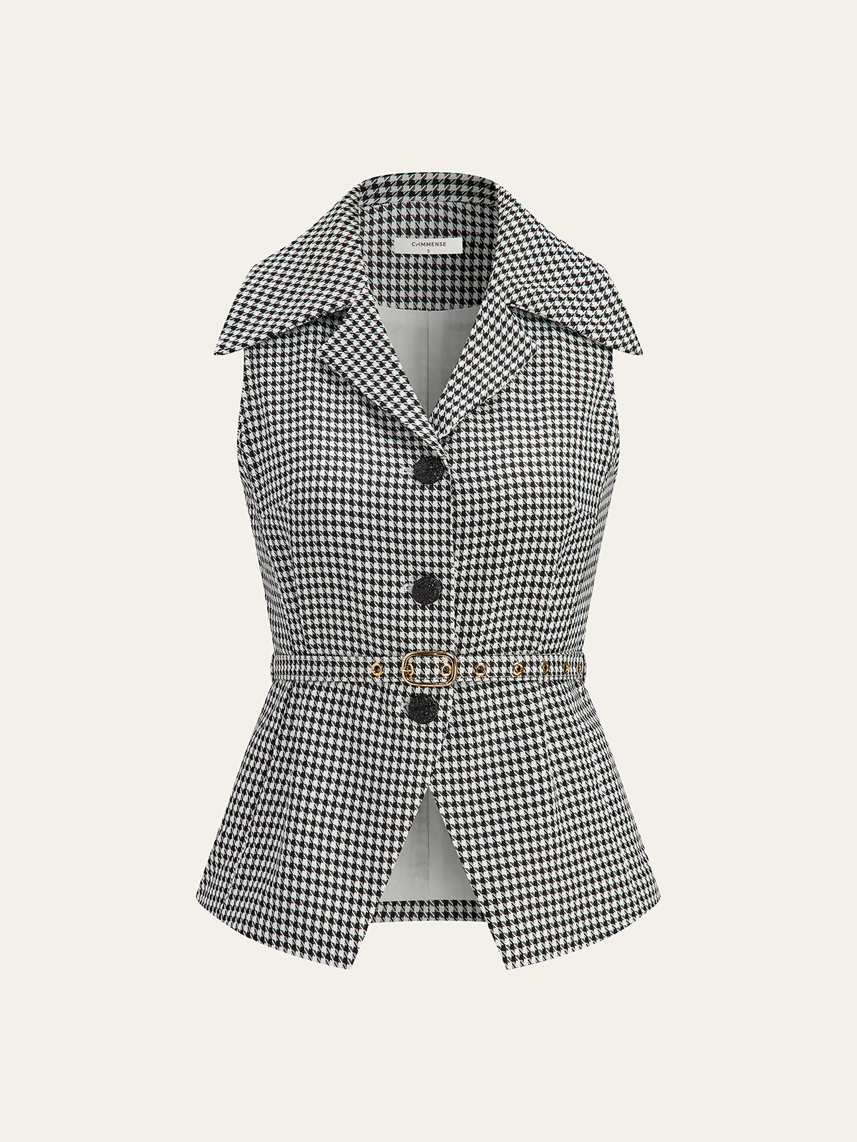 Houndstooth Belted Collar Vest-Chicvia