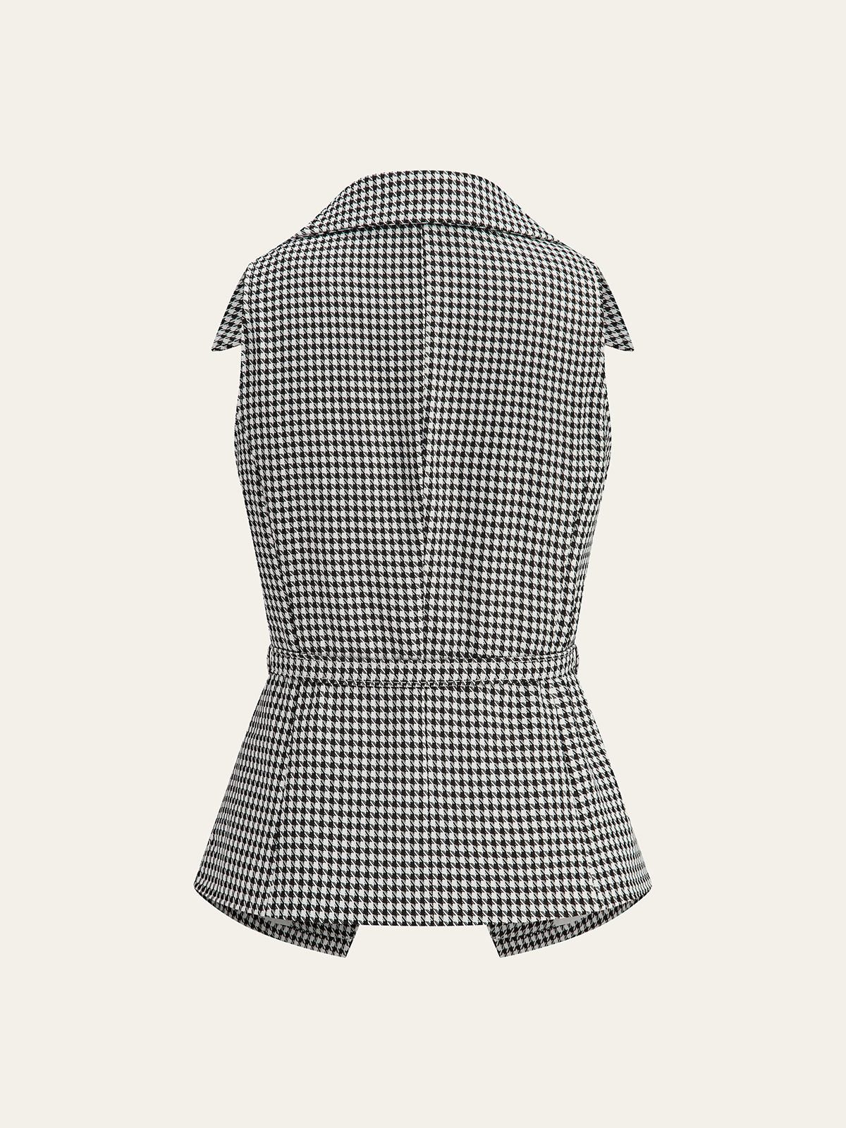 Houndstooth Belted Collar Vest-Chicvia
