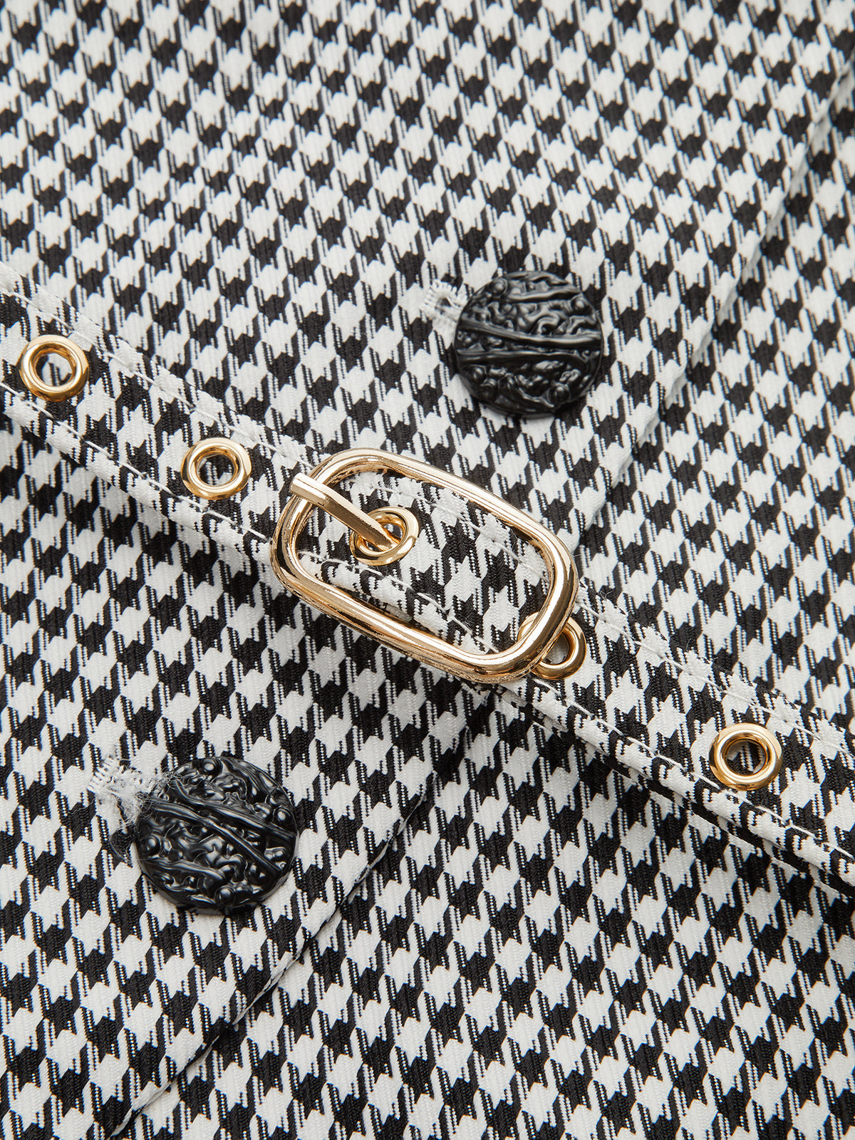 Houndstooth Belted Collar Vest-Chicvia