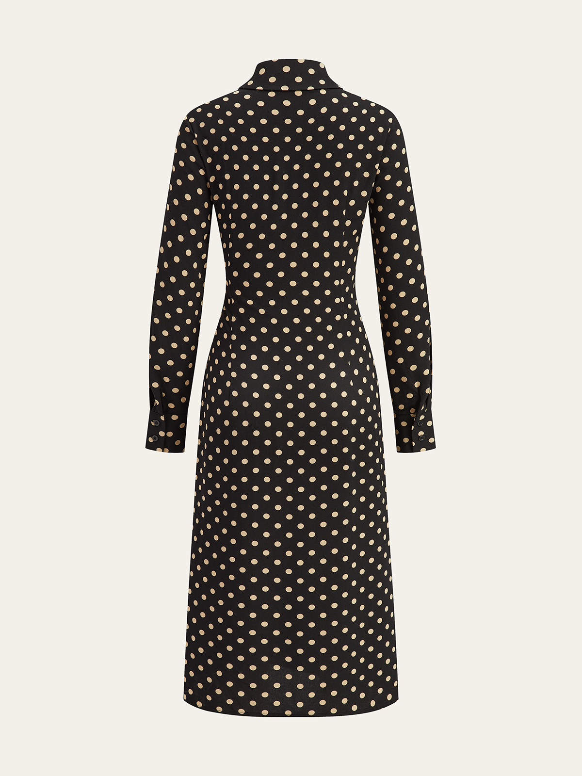 Polka Dot Shirt Collar Belted Long Sleeve Dress-Chicvia