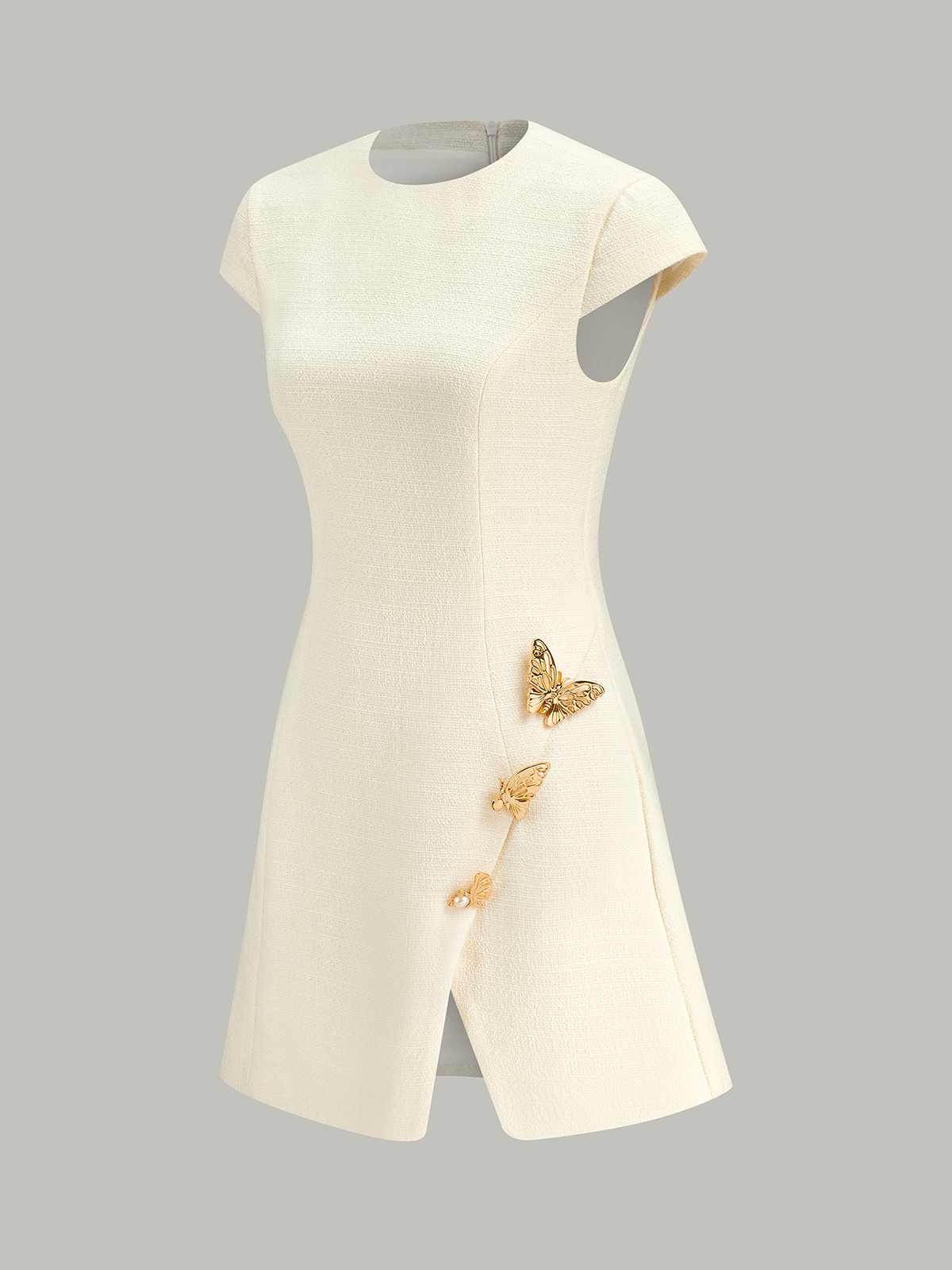 Butterfly Embellished Cap Sleeve Dress-Chicvia