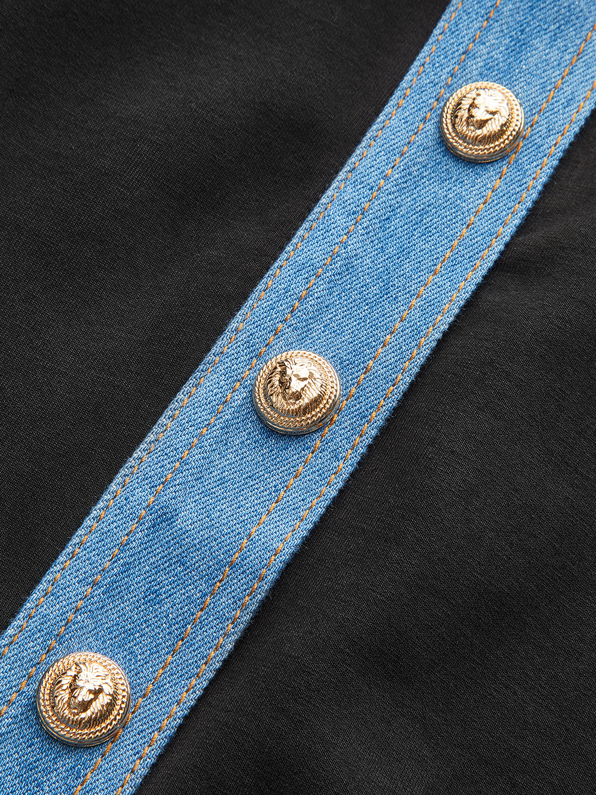 Denim Trim Buttoned Sweater-Chicvia