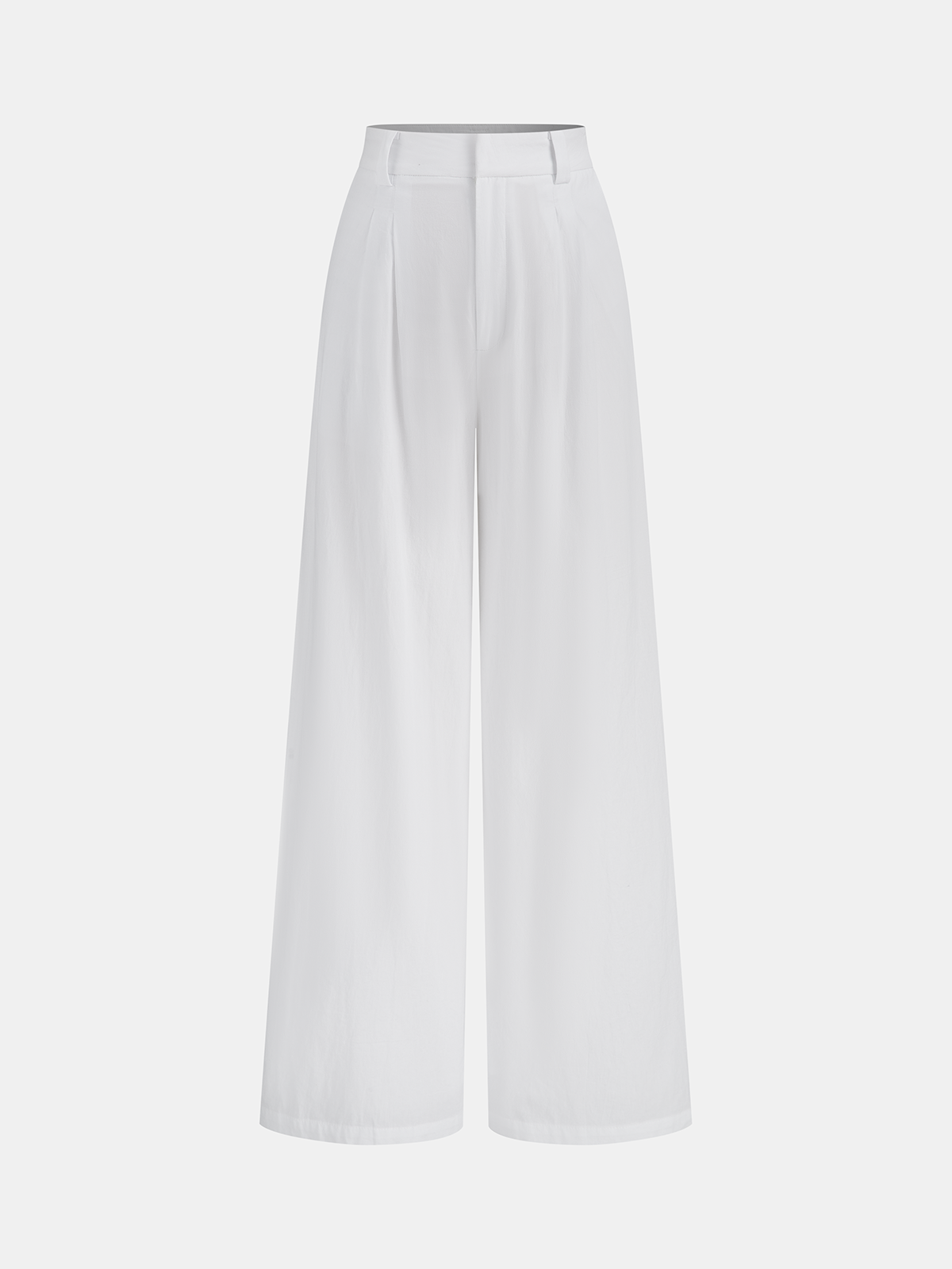 Cotton Mid-Waist Wide-Leg Pants With Pockets-Chicvia