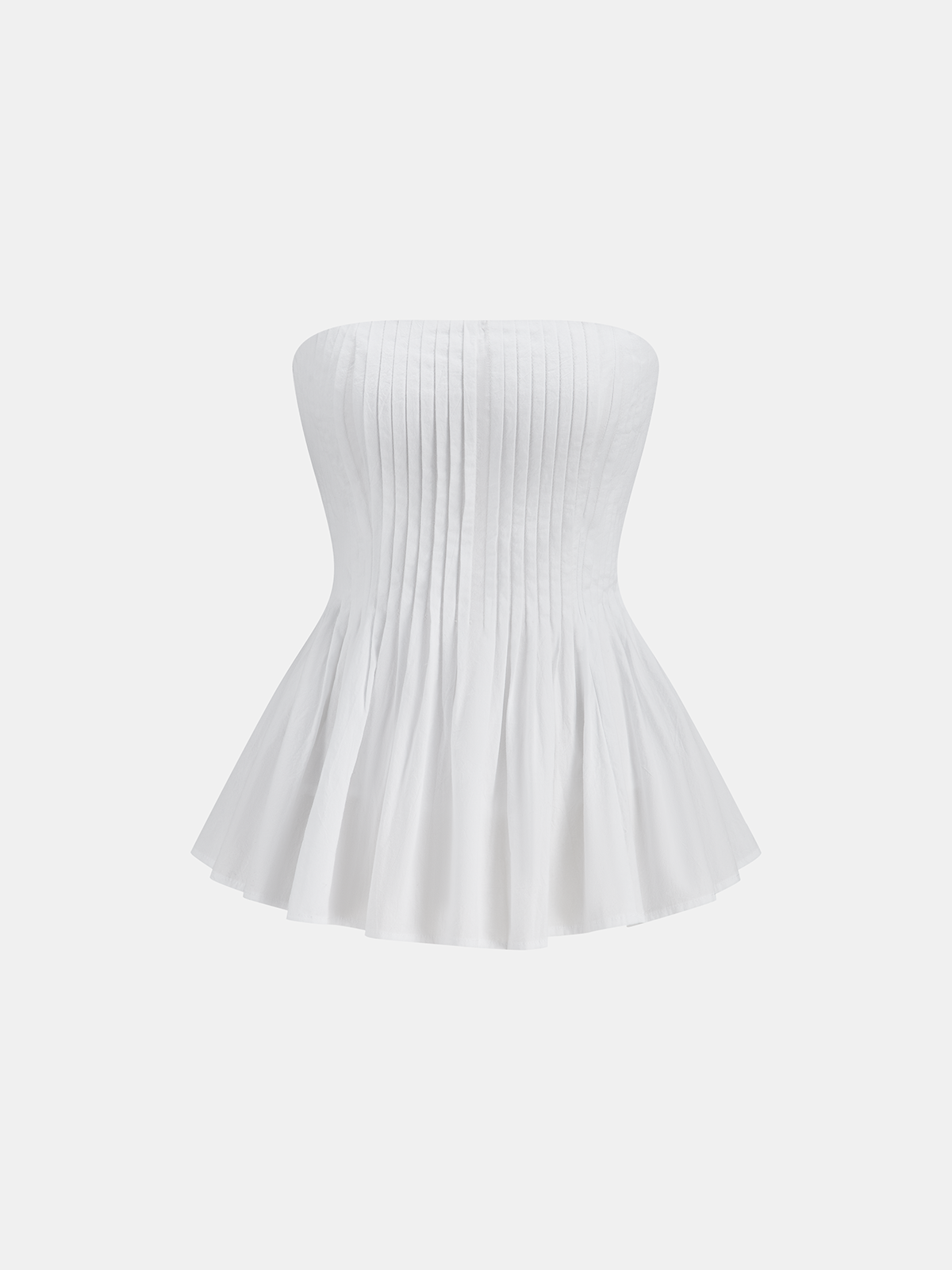 Cotton Pleated Strapless Peplum Top-Chicvia