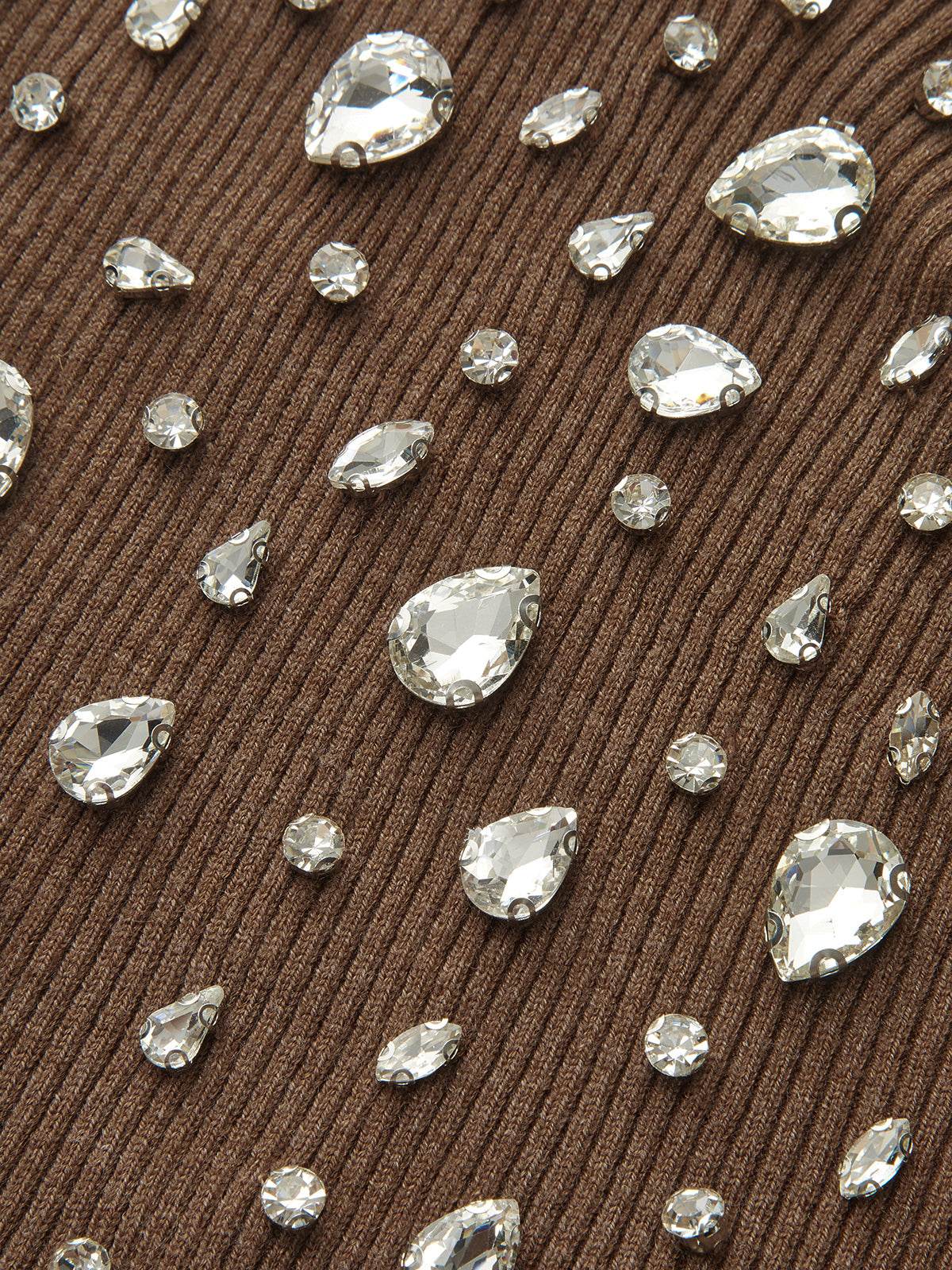 Off-Shoulder Rhinestone Ribbed Wool Blend Knit Top-Chicvia