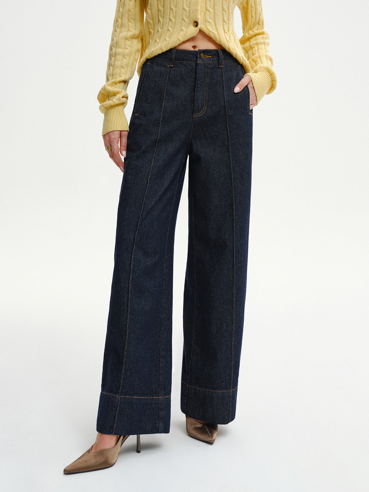 High-Waist Wide-Leg Denim Jeans-Chicvia
