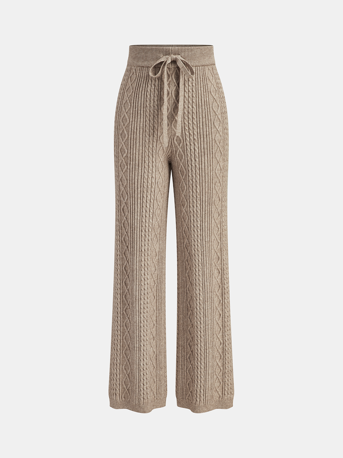 Mid-Waist Drawstring Cable Knit Pants-Chicvia