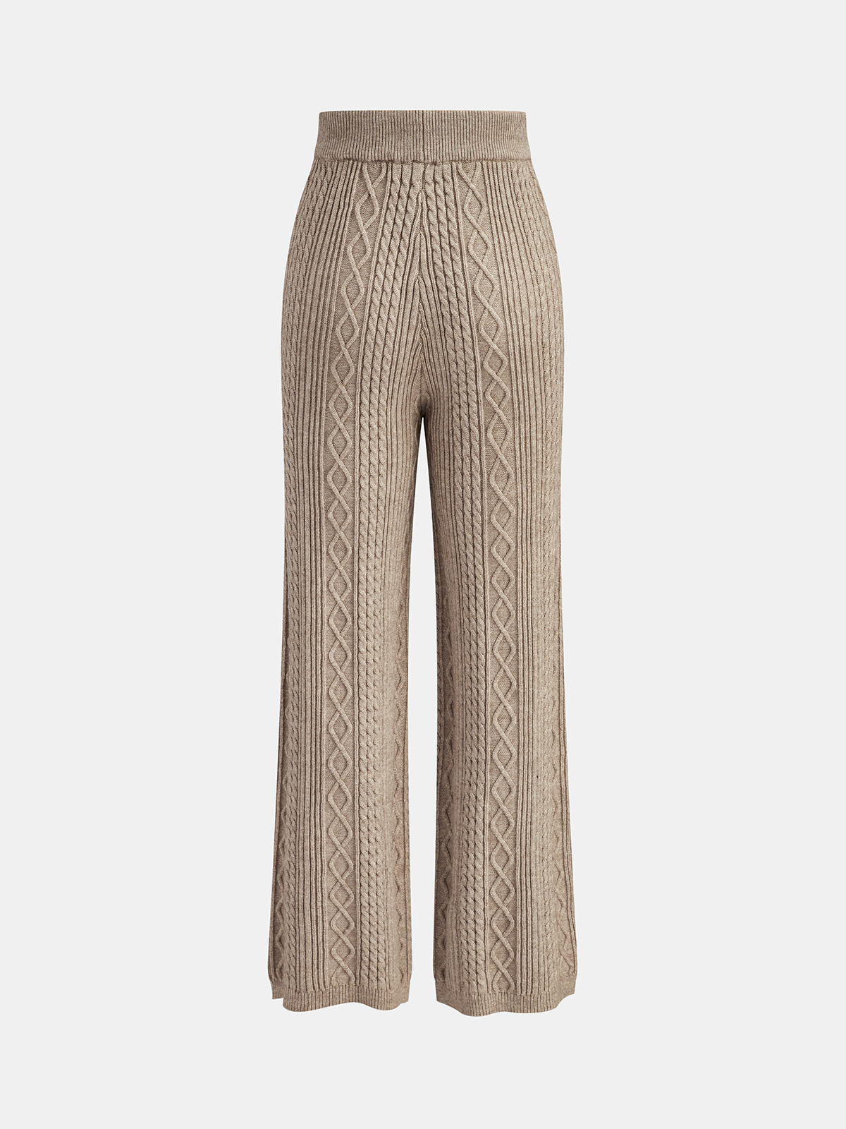 Mid-Waist Drawstring Cable Knit Pants-Chicvia