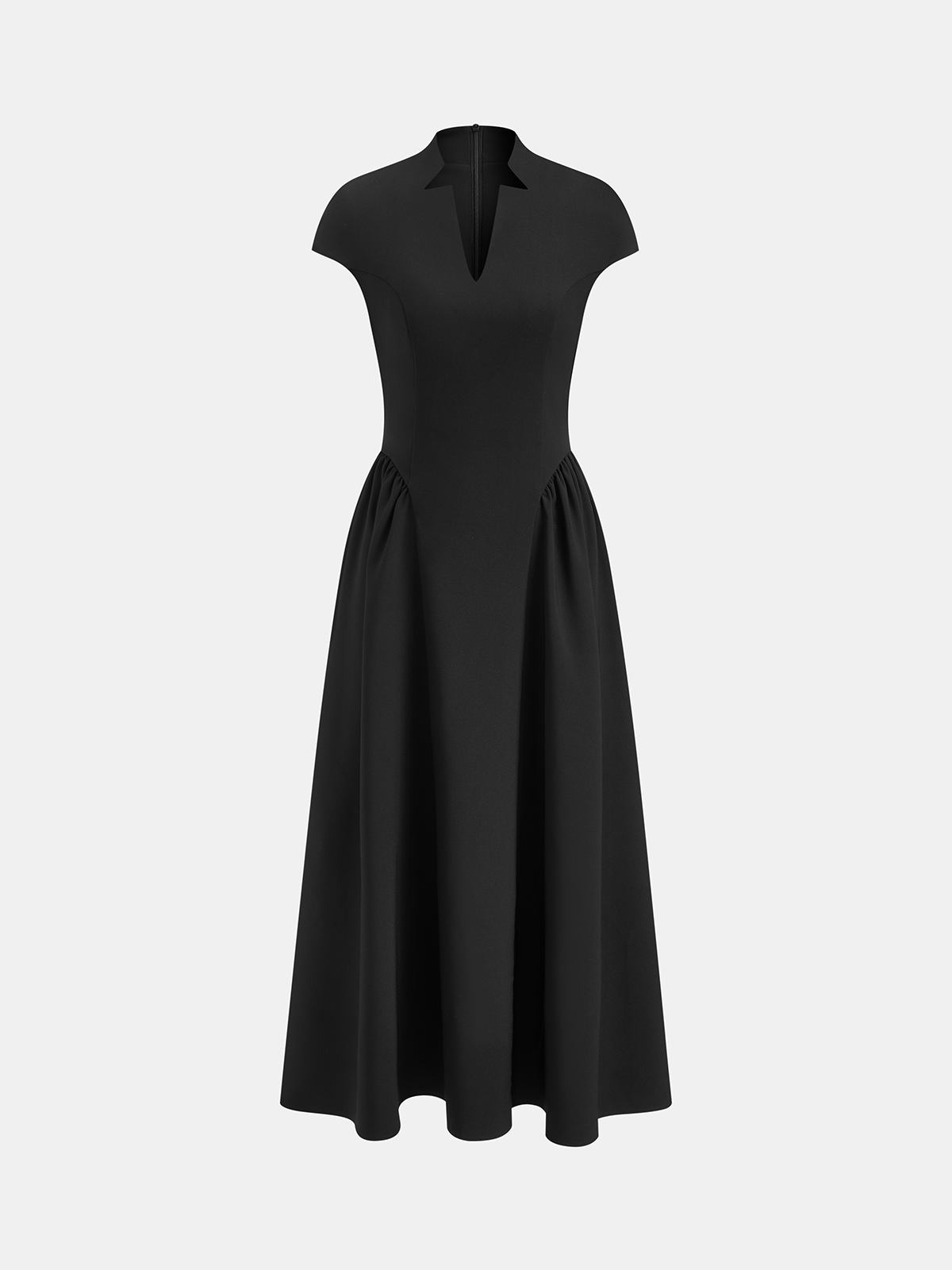 Cap Sleeved Keyhole Neckline Flared Midi Dress-Chicvia