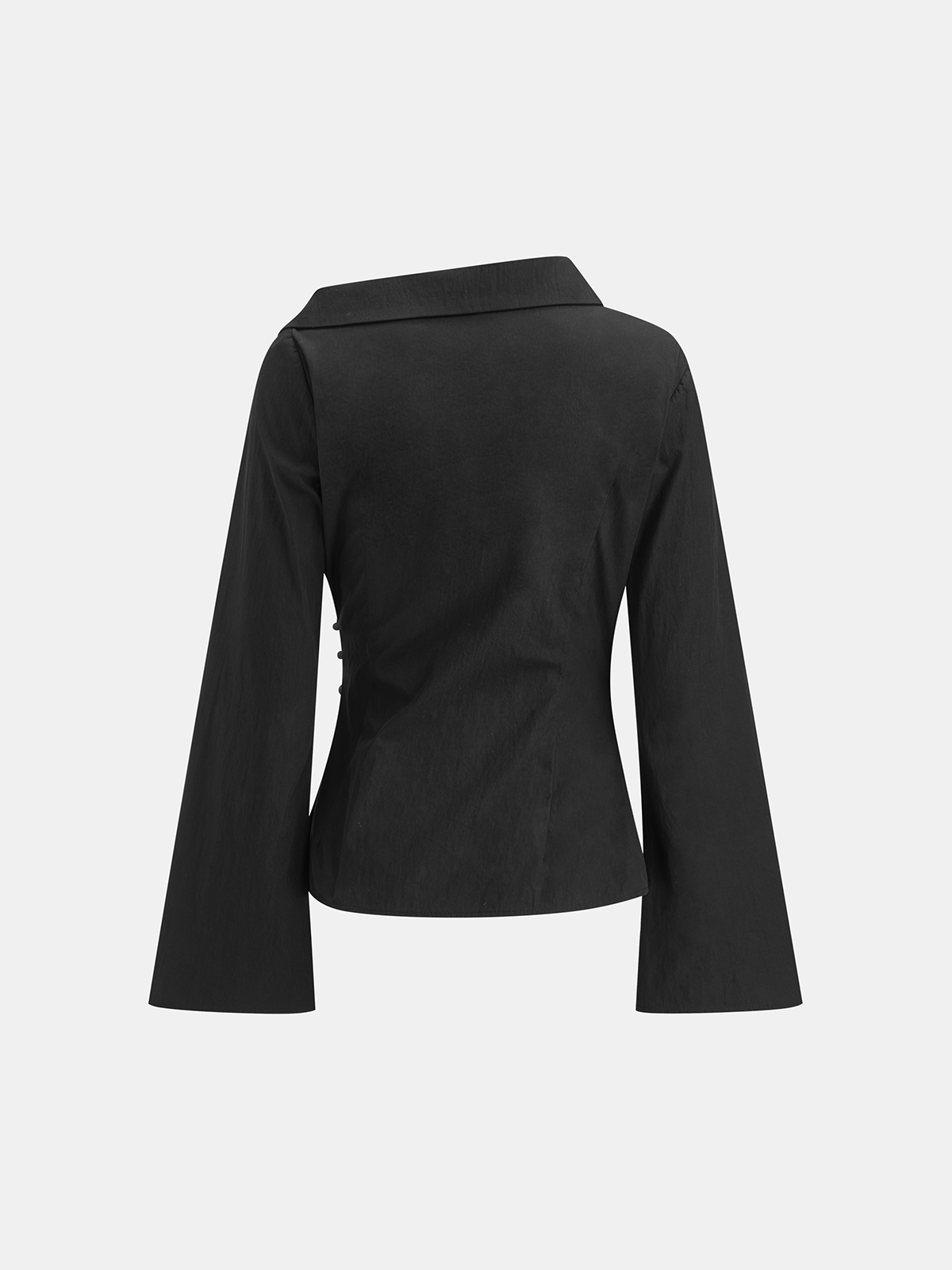 Flared Sleeve Asymmetric Wrap Shirt-Chicvia
