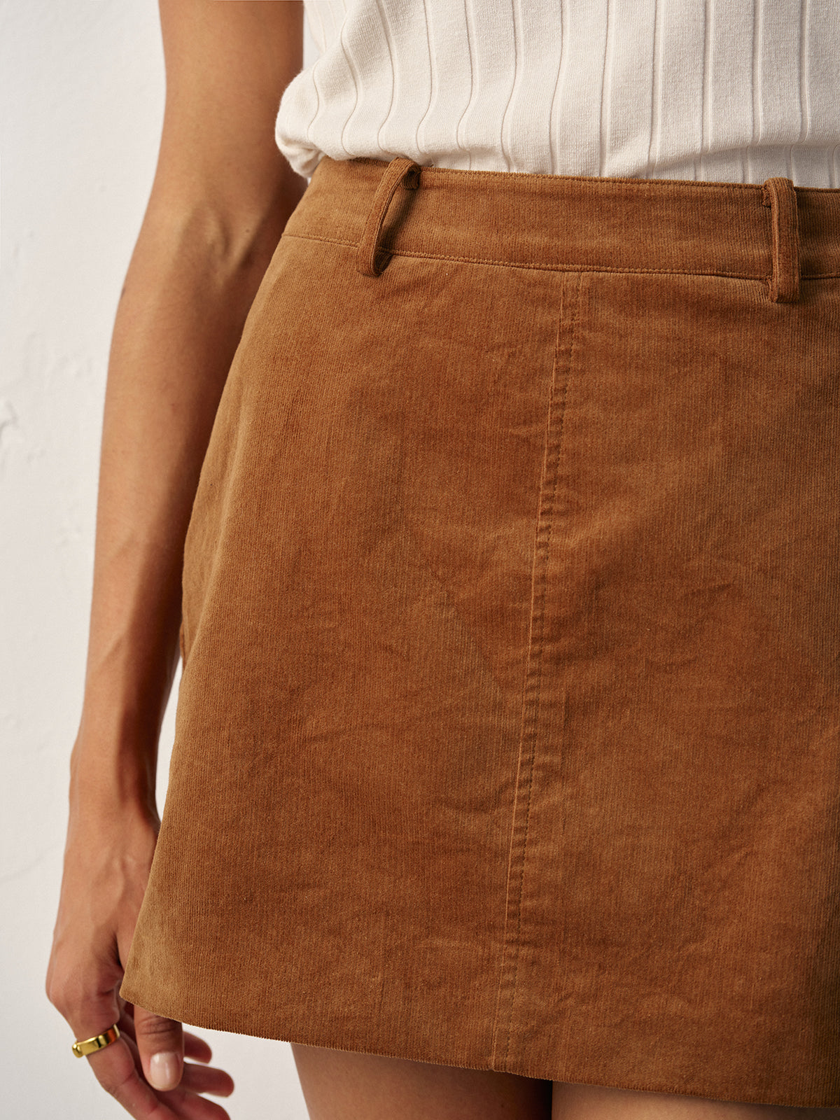 Corduroy Mid-Waist Mini Skirt-Chicvia