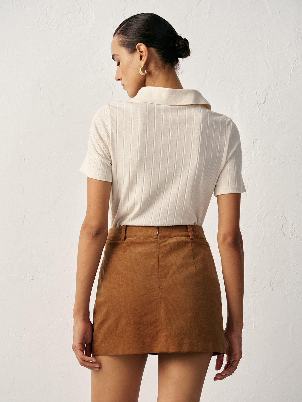 Corduroy Mid-Waist Mini Skirt-Chicvia