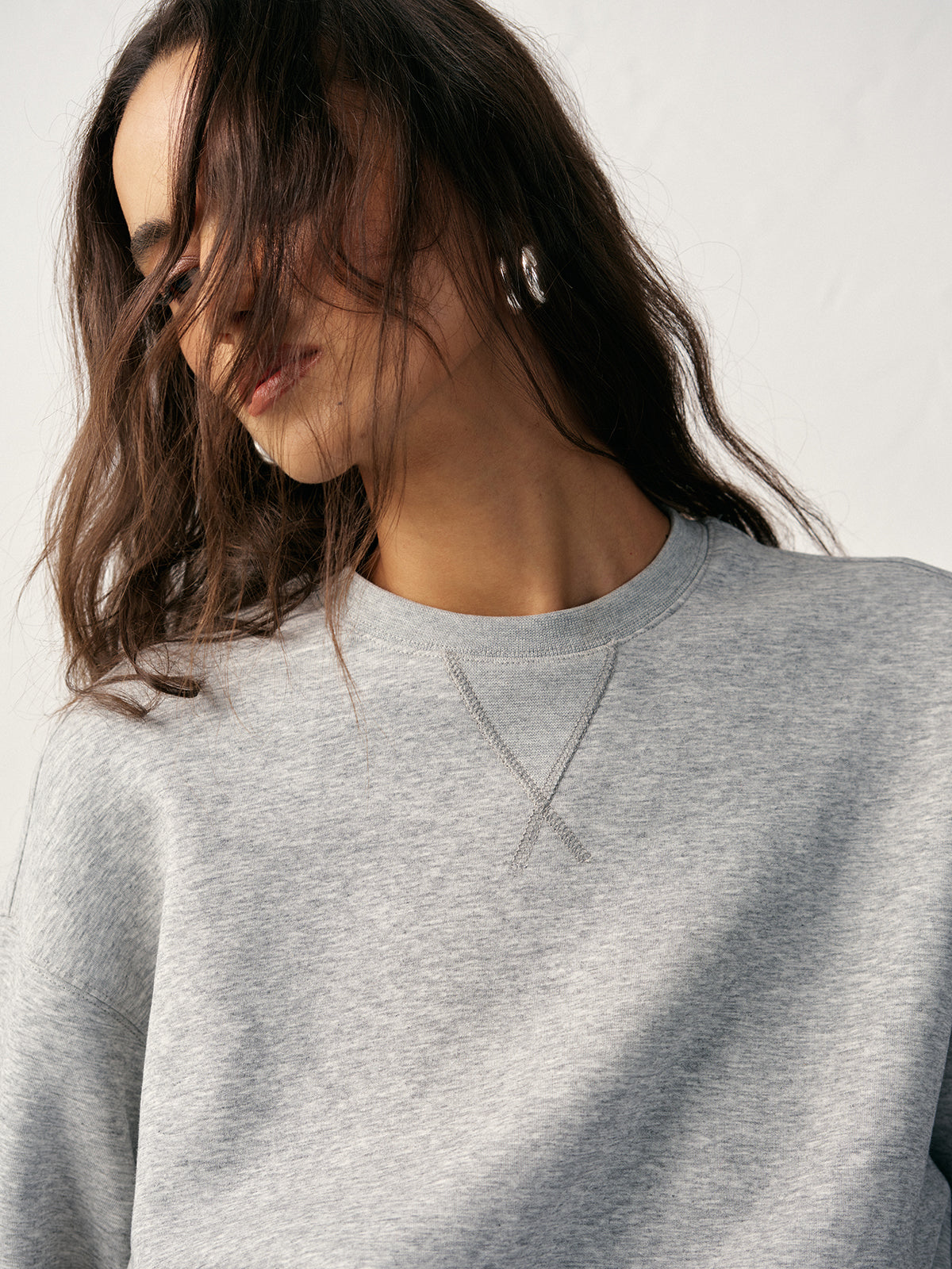 Cotton Blend Crew Neck Sweatshirt-Chicvia