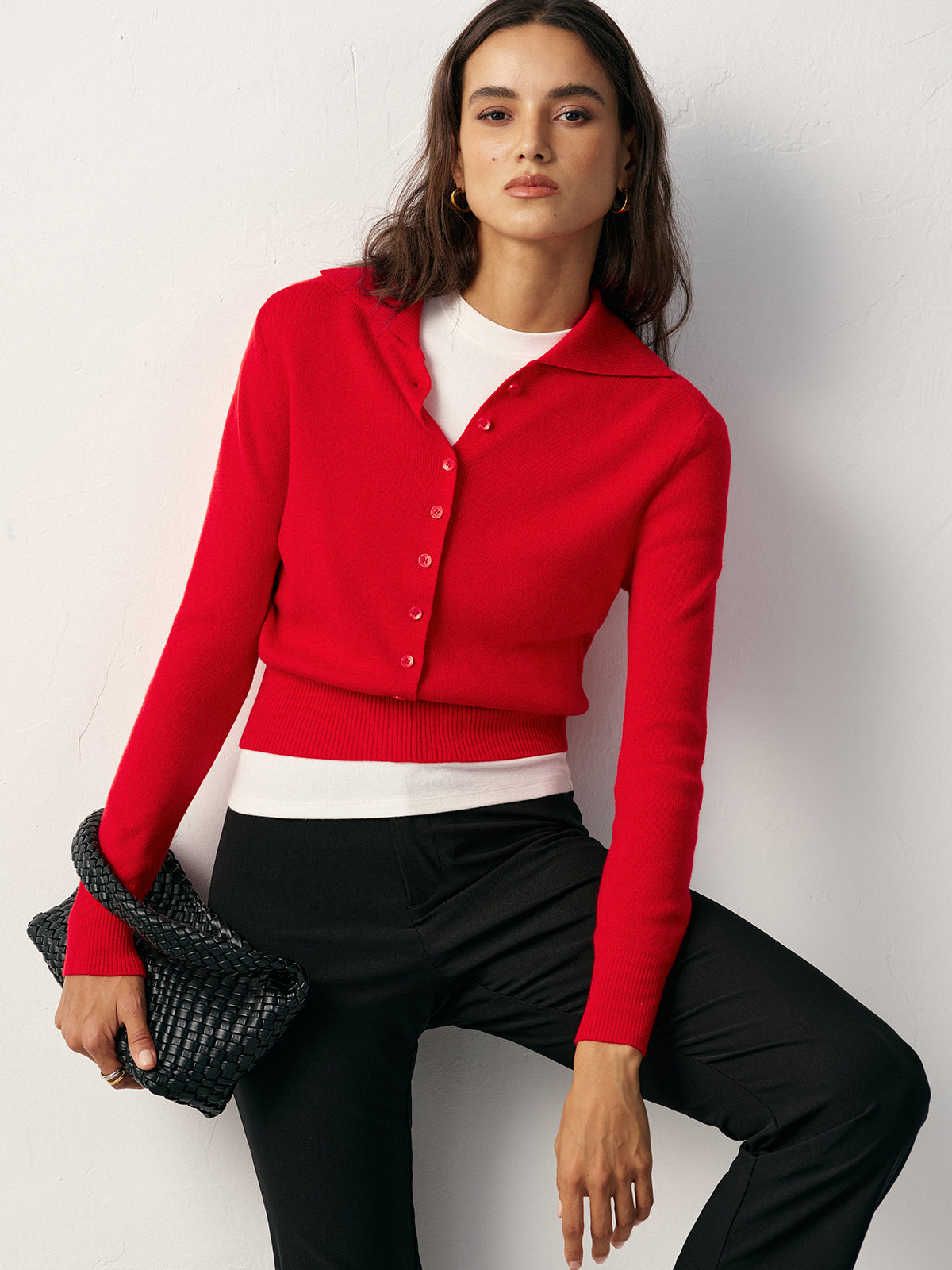 Knit Button Front Collared Top-Chicvia