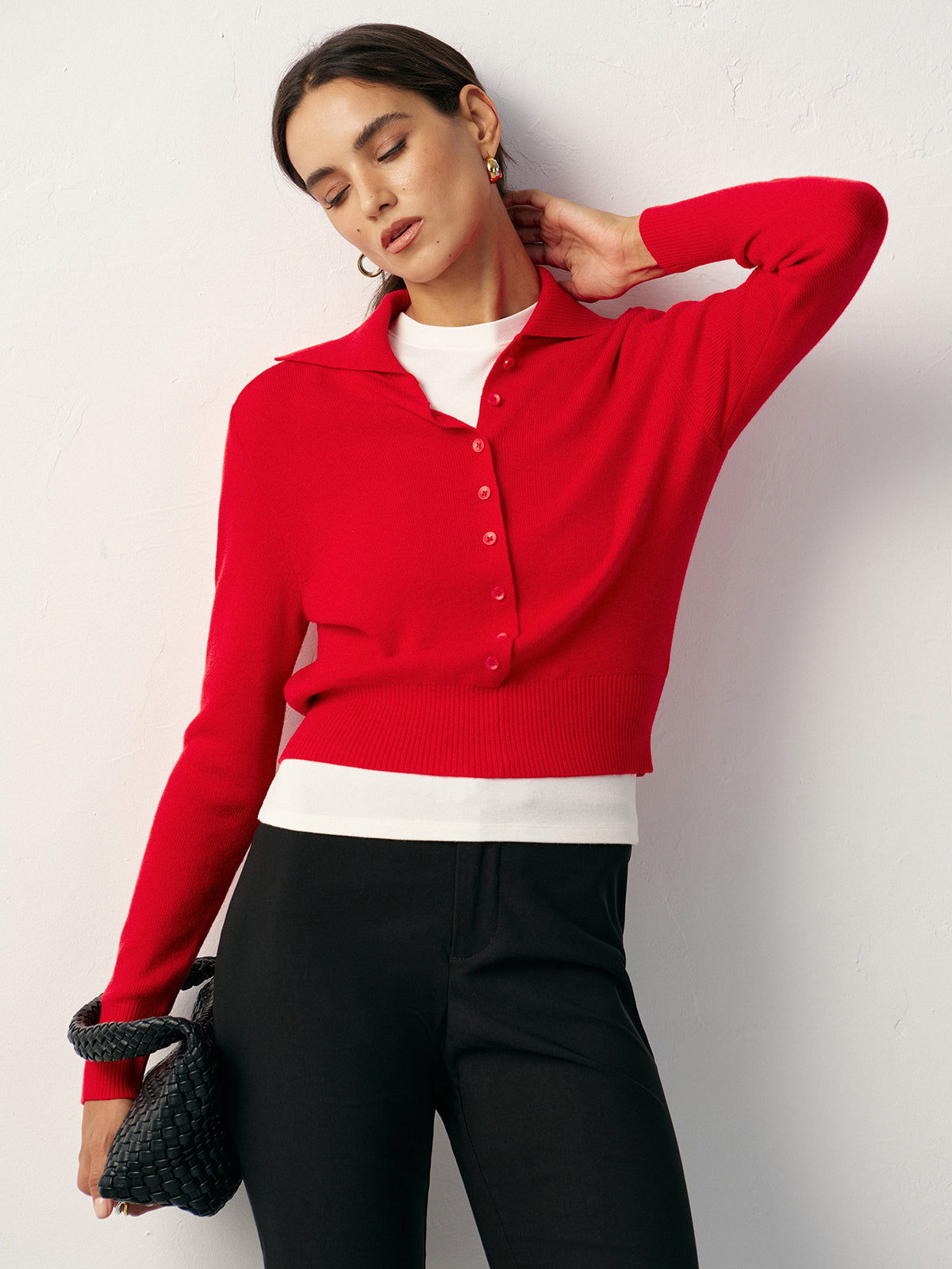 Knit Button Front Collared Top-Chicvia