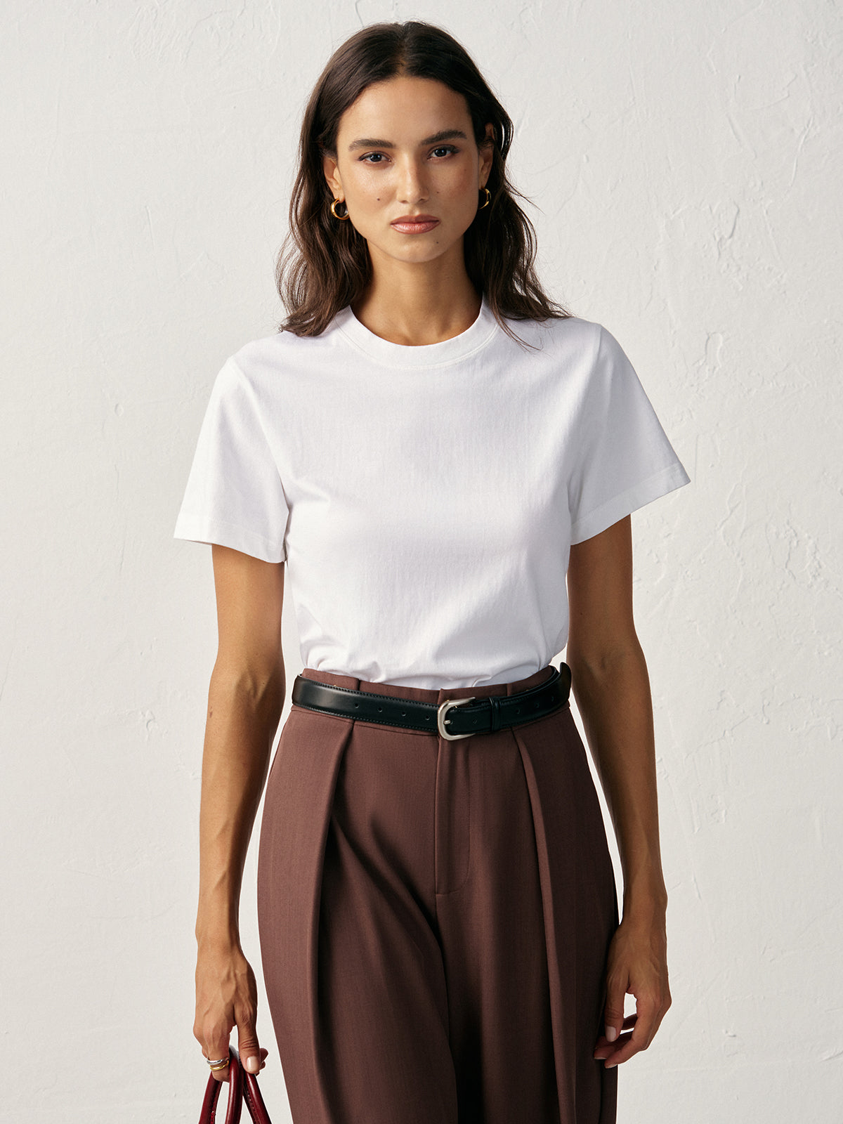 Cotton Crew Neck T-Shirt-Chicvia