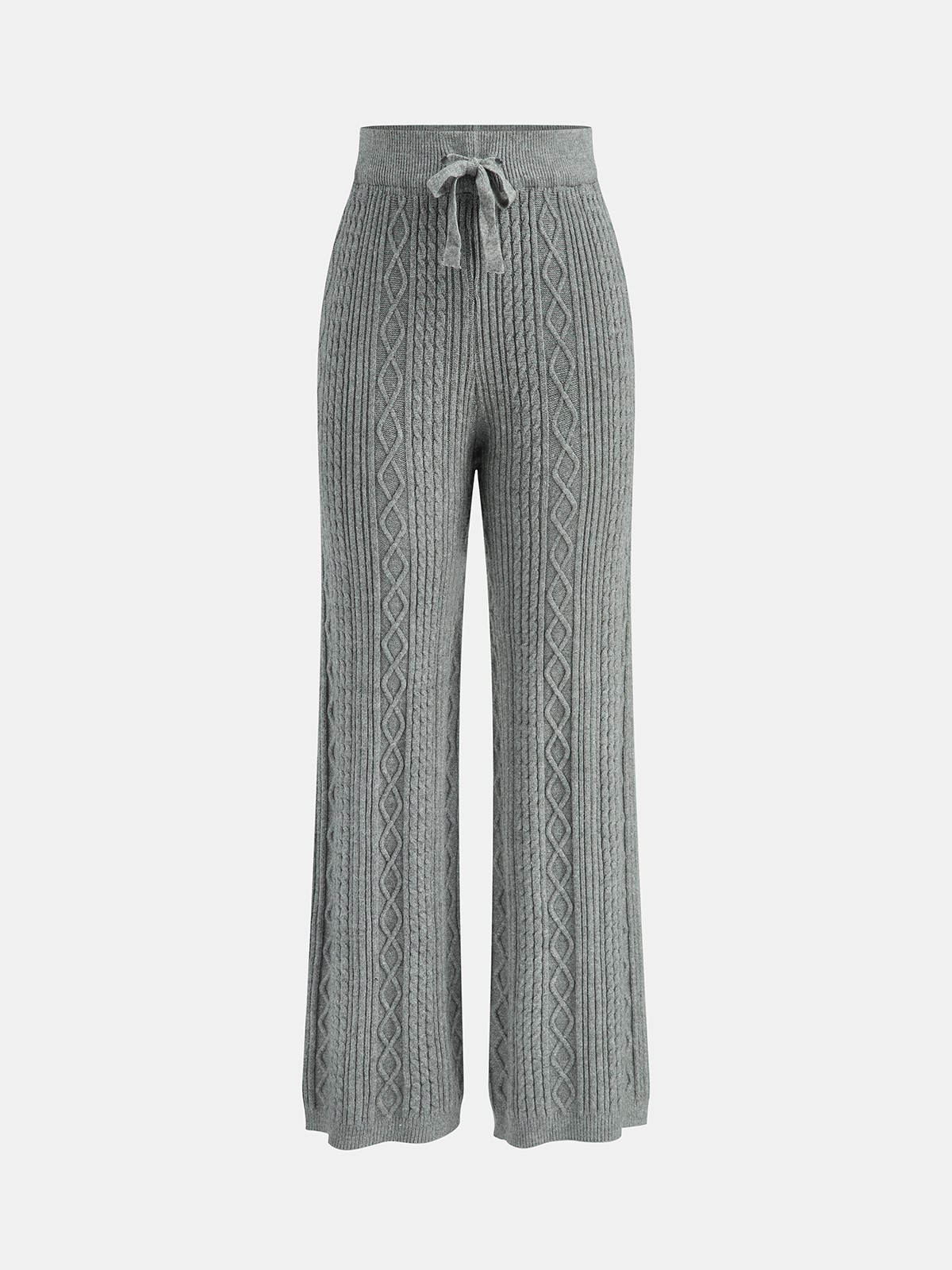 Cable Knit Mid-Waist Drawstring Pants-Chicvia