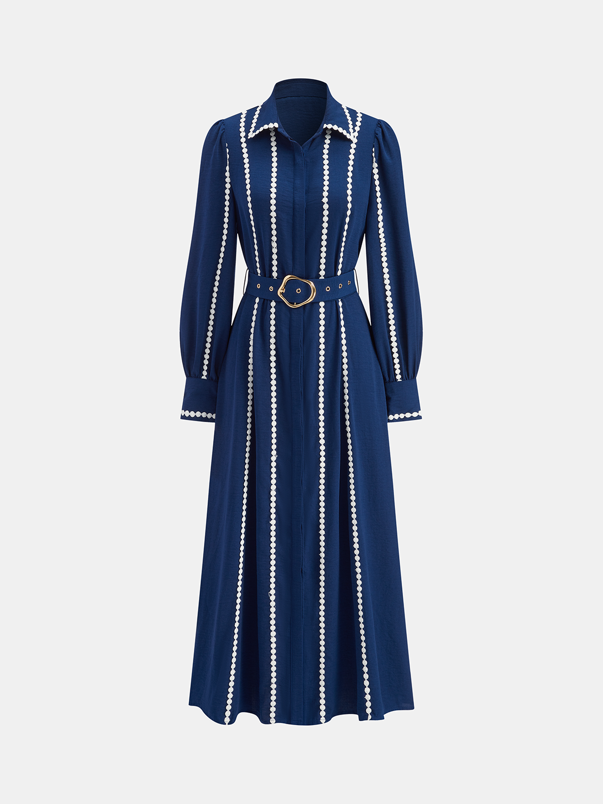 Contrast Lace-Trimmed Belted Shirt Dress-Chicvia