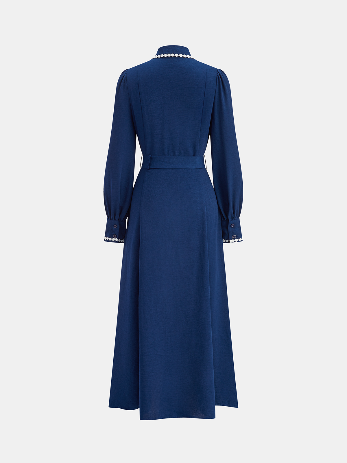 Contrast Lace-Trimmed Belted Shirt Dress-Chicvia