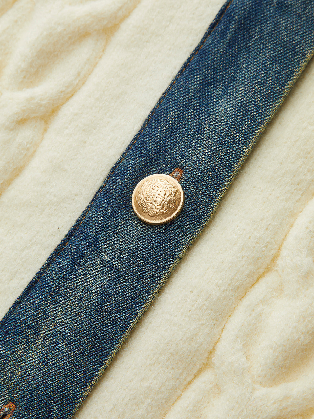 Denim Paneled Cable Knit Sleeveless Vest-Chicvia