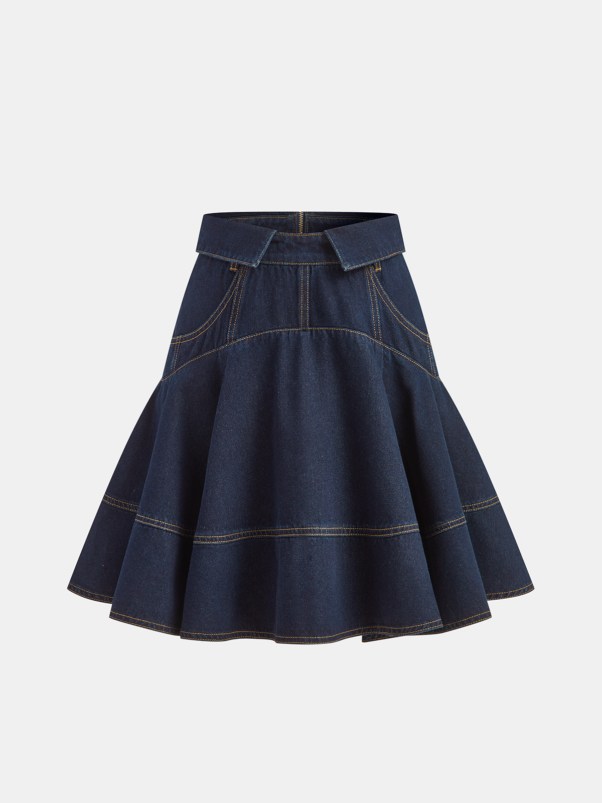 Denim High-Waist Flared Skirt-Chicvia