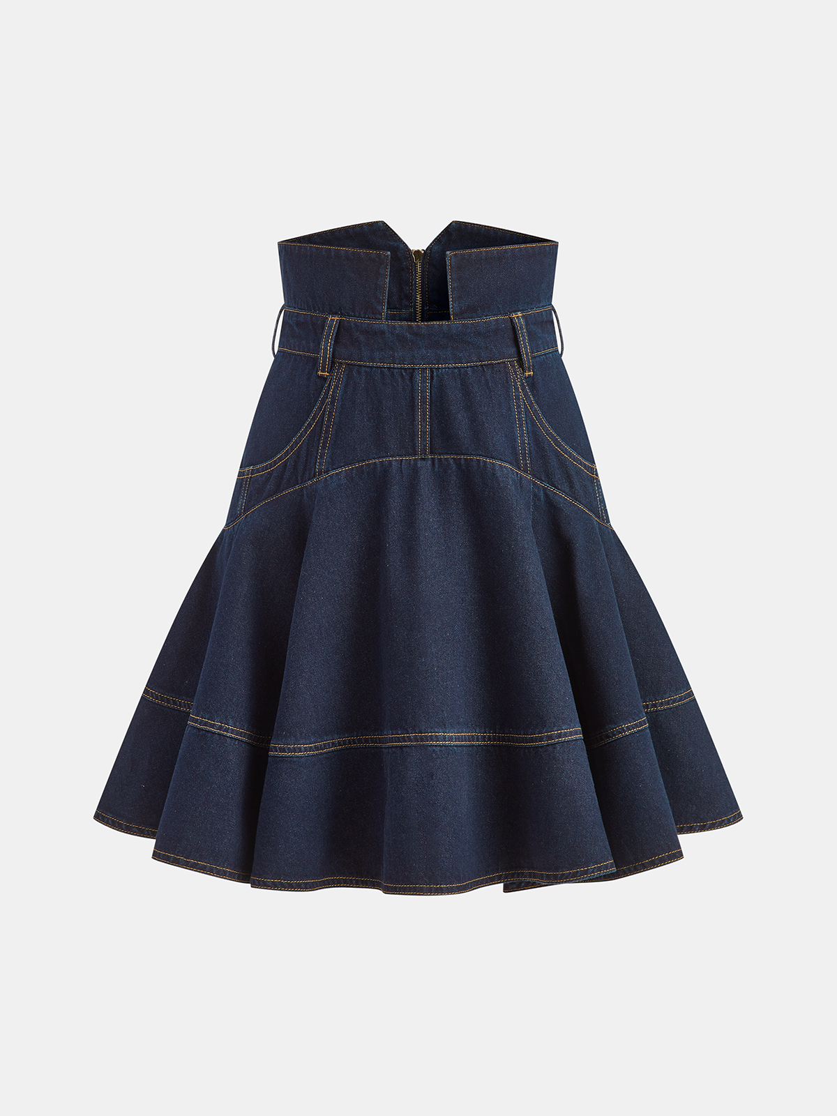 Denim High-Waist Flared Skirt-Chicvia