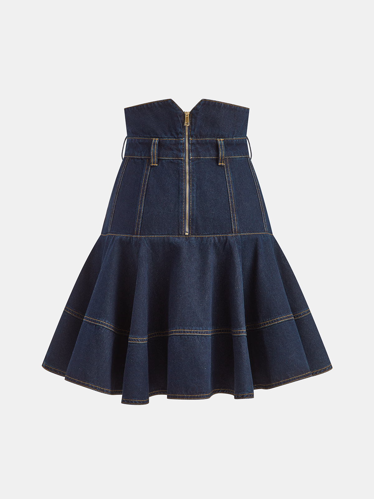 Denim High-Waist Flared Skirt-Chicvia